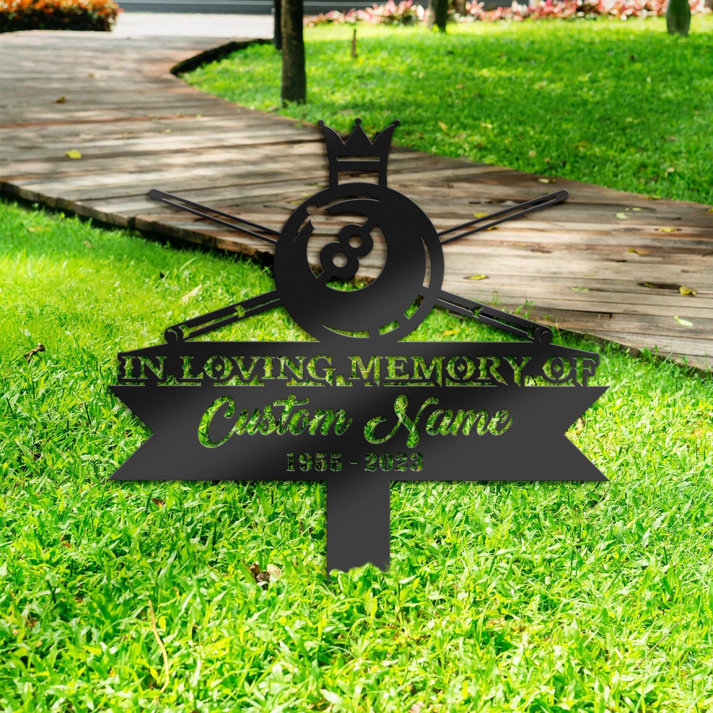 Personalized Pool billiard snooker Memorial Stake, Metal Stake, Sympathy Sign, Grave Marker, Remembrance Stake