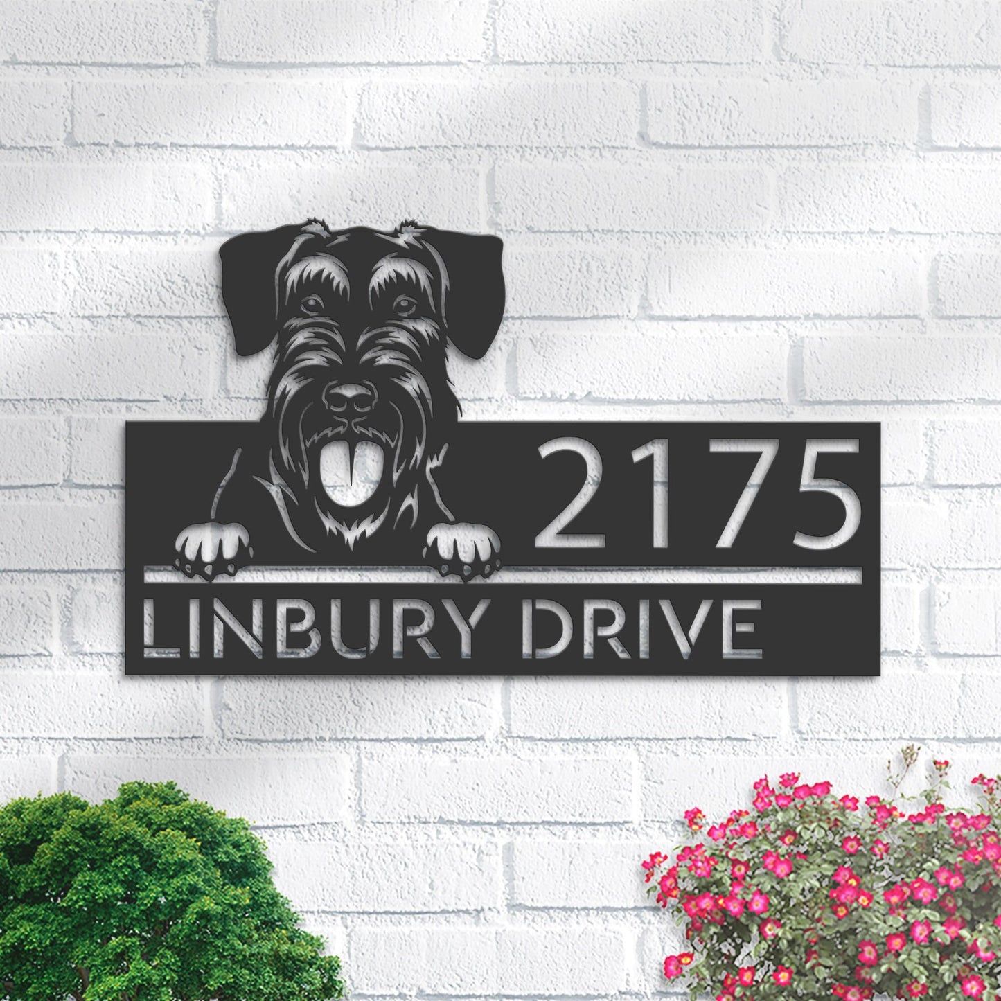 Personalized Giant Schnauzer dog, Puppy Metal Address Sign House number Hanging Address Plaque Yard Sign Outdoor decor Garden Stake