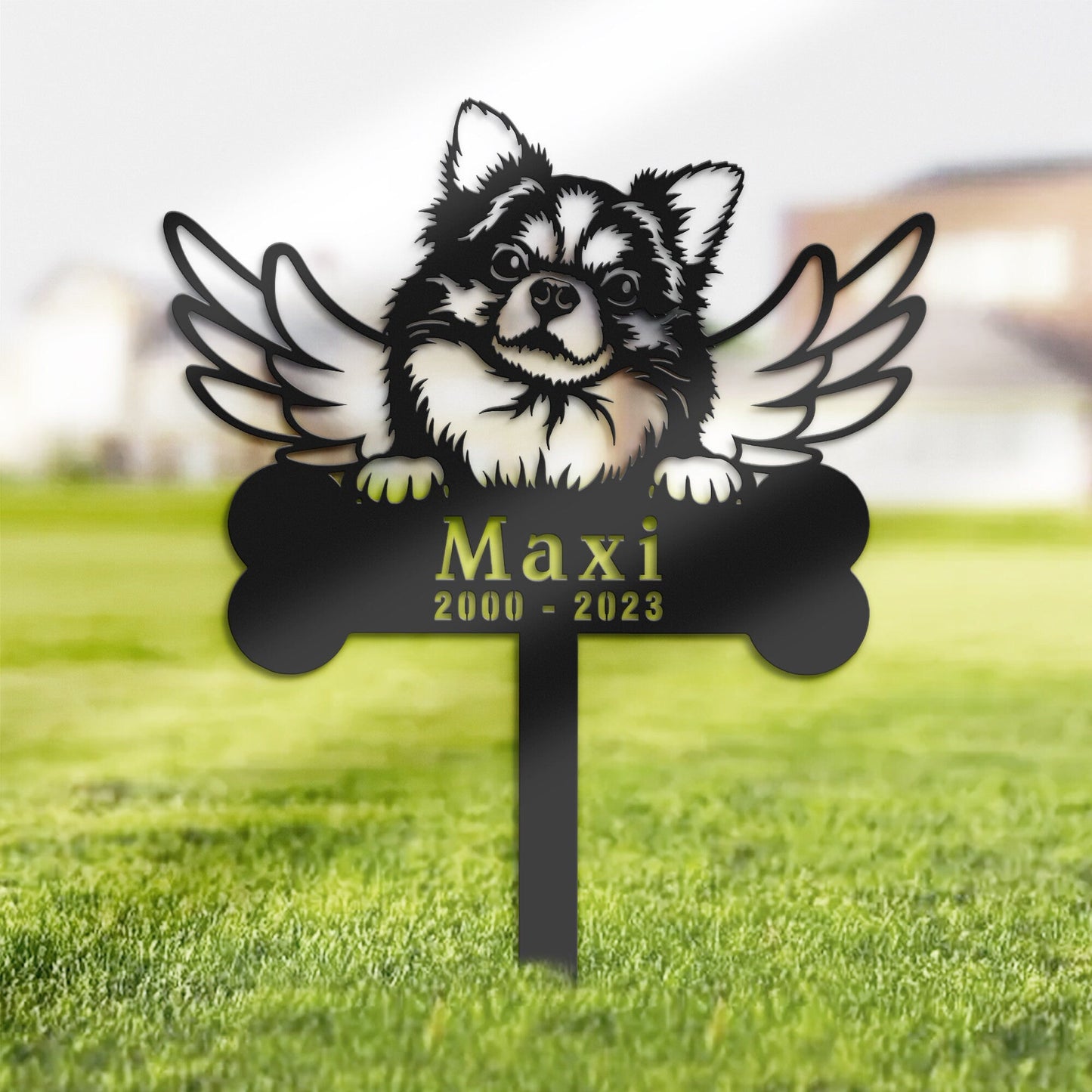 Personalized Chihuahua Long-haired Dog Memorial Stake, Metal Stake, Sympathy Sign, Pet Grave Marker, Remembrance Stake