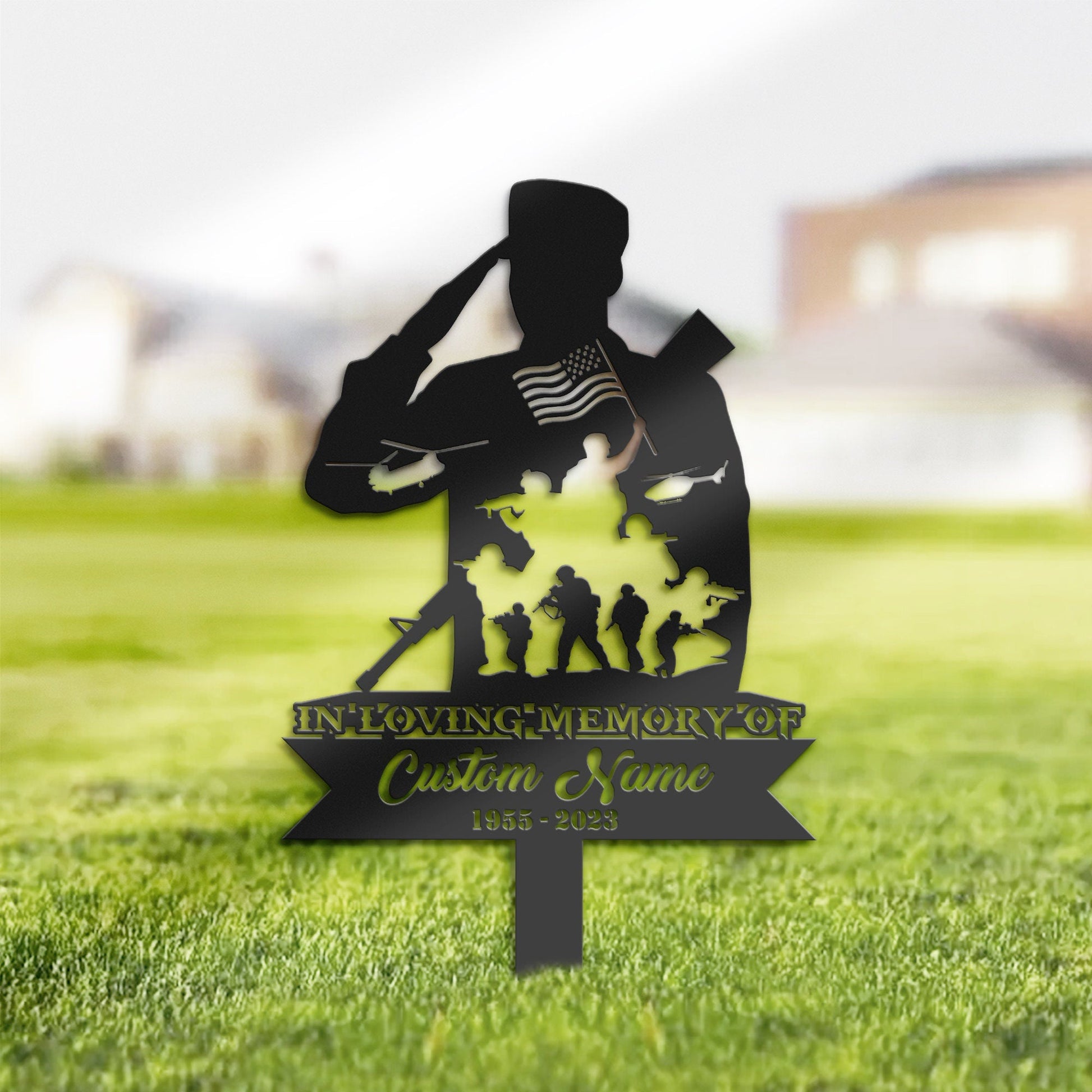 Personalized Veteran US Soldier Army Memorial Stake, Metal Stake, Sympathy Sign, Grave Marker, Remembrance Stake