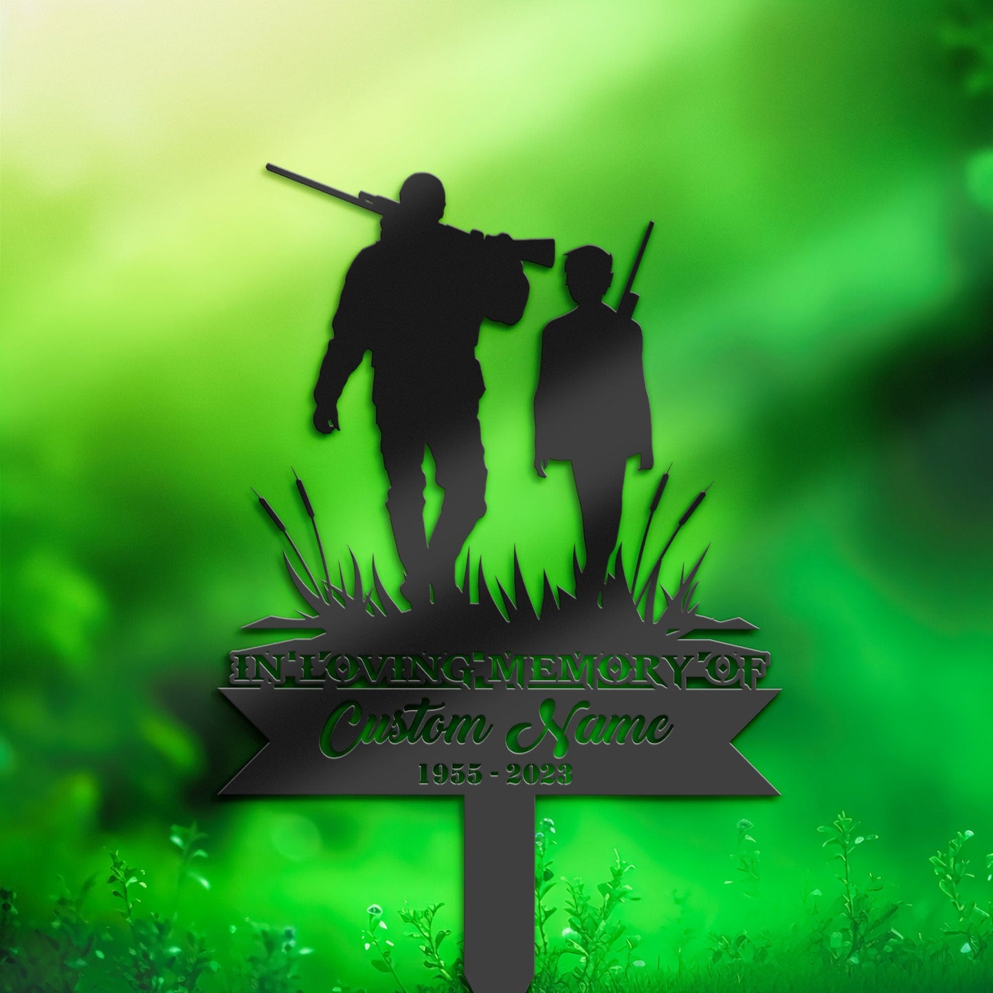 Personalized Father and Son Hunting Hunter Memorial Stake, Metal Stake, Sympathy Sign, Grave Marker, Remembrance Stake