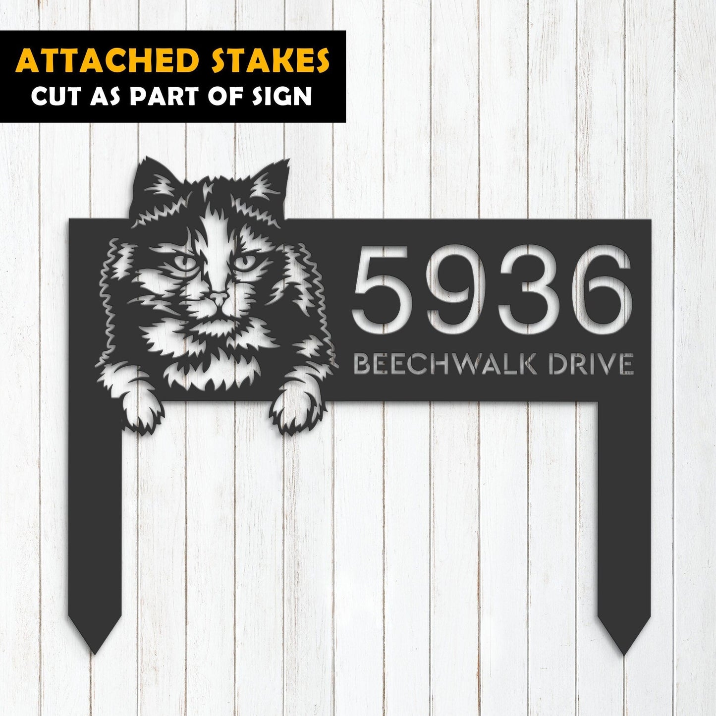 Personalized Tortoiseshell Cute peeking cat Metal Address Sign House number Hanging Address Plaque Yard Sign Outdoor Sign Garden Stake