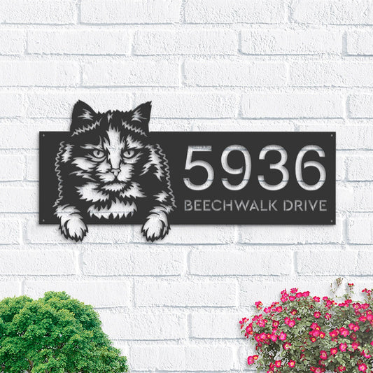 Personalized Tortoiseshell Cute peeking cat Metal Address Sign House number Hanging Address Plaque Yard Sign Outdoor Sign Garden Stake