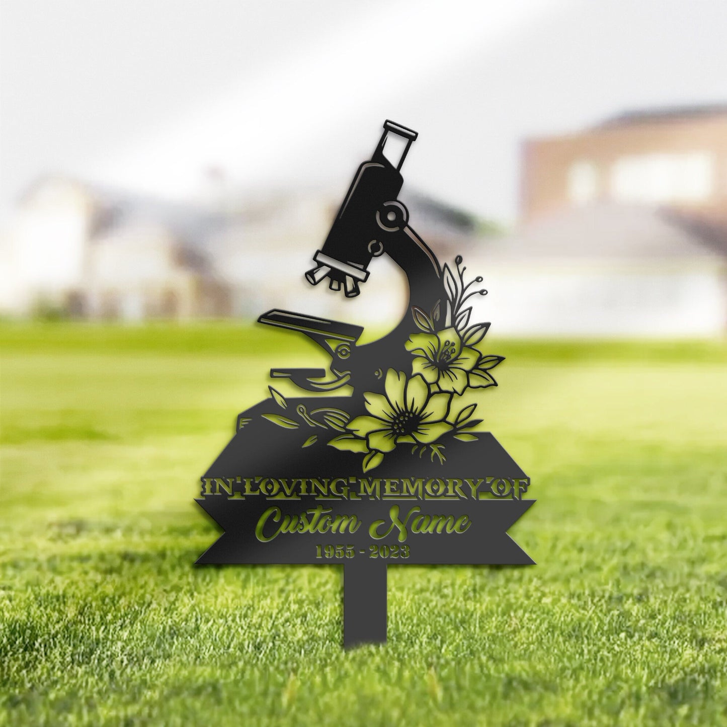 Personalized Microscope with flower scientist Memorial Stake, Metal Stake, Sympathy Sign, Grave Marker, Remembrance Stake