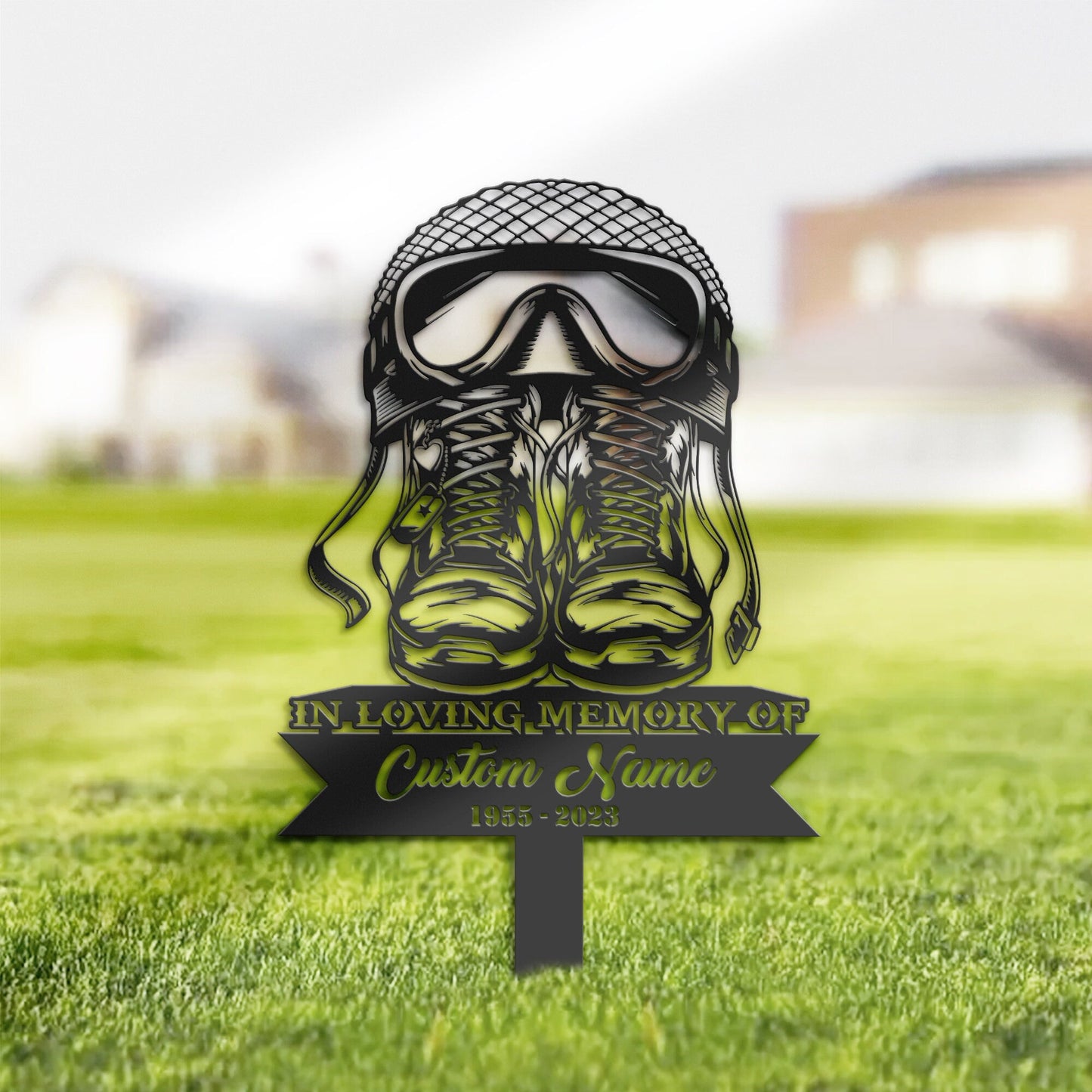 Personalized US Army Veteran Boots Memorial Stake, Metal Stake, Sympathy Sign, Grave Marker, Remembrance Stake