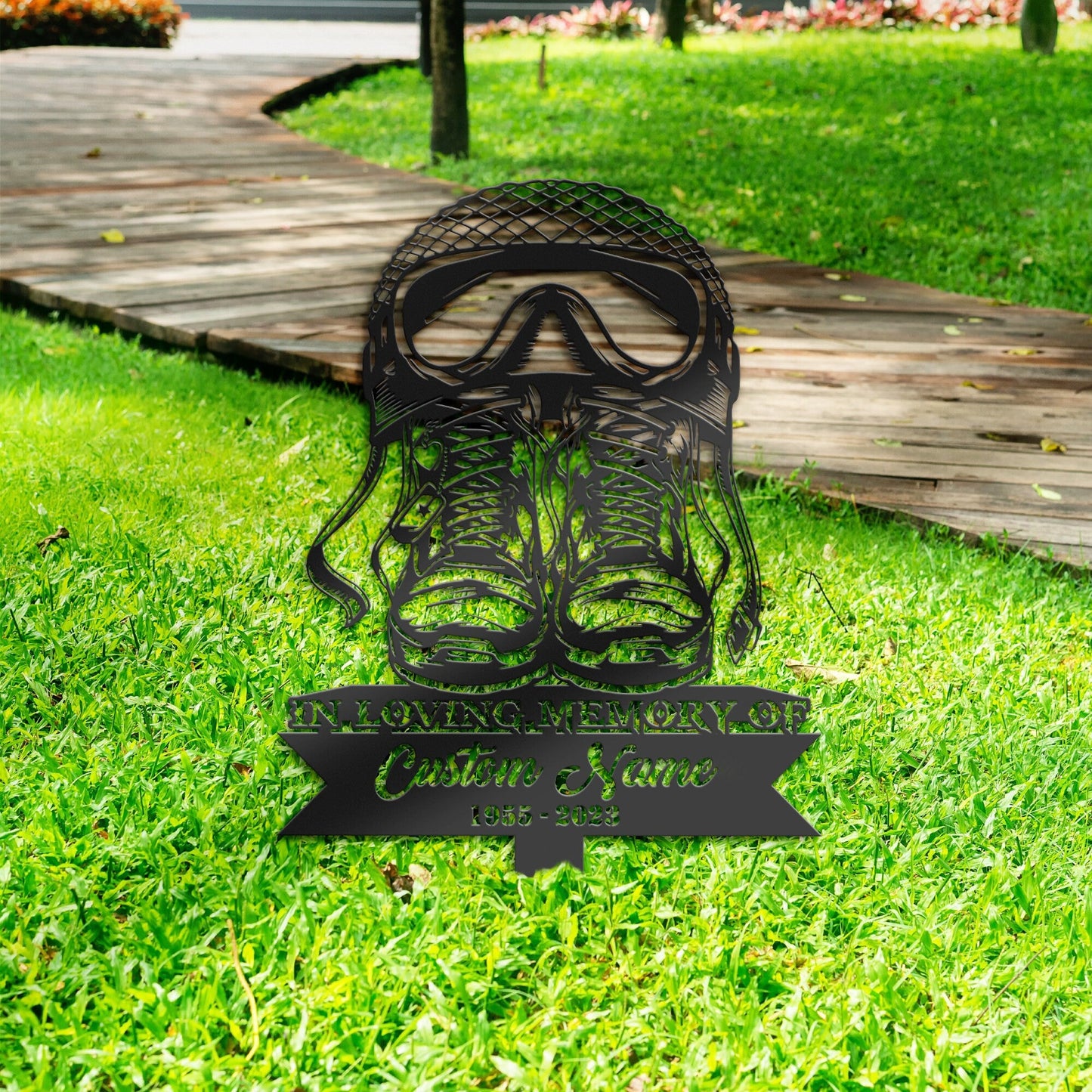 Personalized US Army Veteran Boots Memorial Stake, Metal Stake, Sympathy Sign, Grave Marker, Remembrance Stake