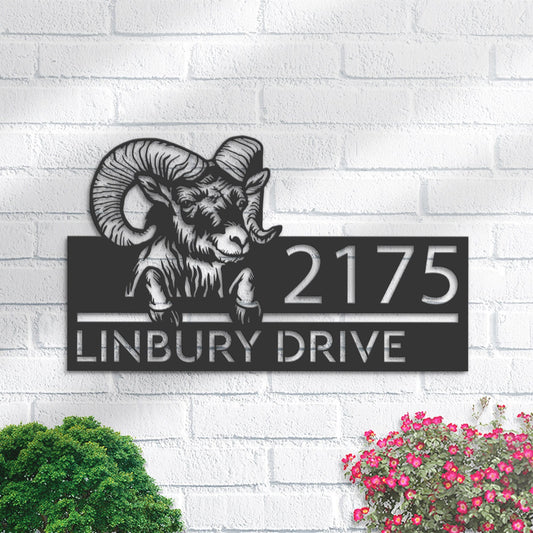 Personalized Peeking Ram farm animal ranch Metal Address Sign House number Hanging Address Plaque Yard Sign, Outdoor Sign Garden Stake