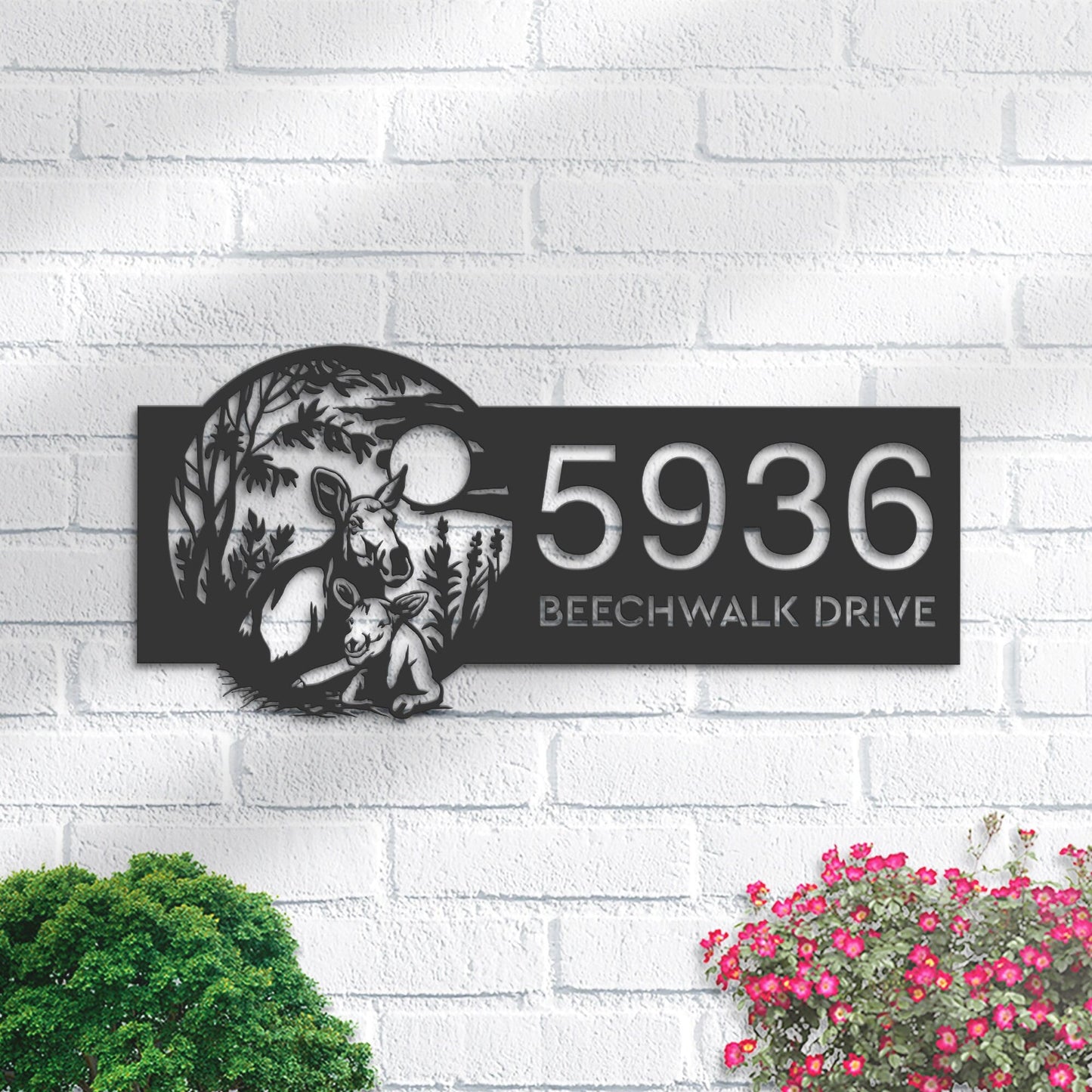 Personalized Moose with a calf Wild animal wildlife Metal Address Sign | Hanging Address Plaque | Yard Sign, Outdoor Sign | Garden Stake