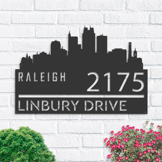 Personalized Raleigh city skyline Metal Address Sign Hanging Address Plaque house number Yard Outdoor Sign Garden Stake