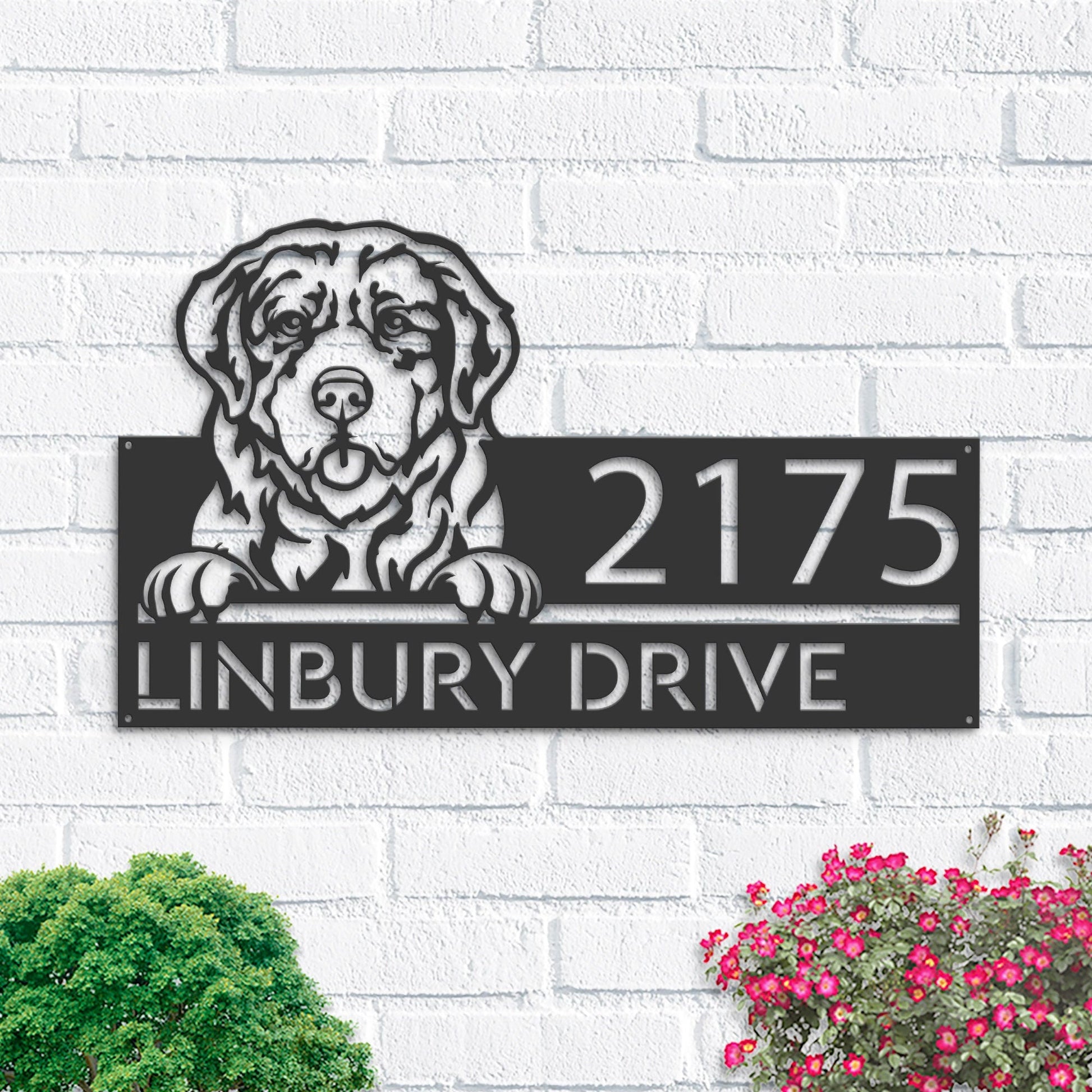 Personalized Pyrenean Mountain Dog, Cute puppy Metal Address Sign House number Hanging Address Plaque Yard Sign Outdoor decor Garden Stake