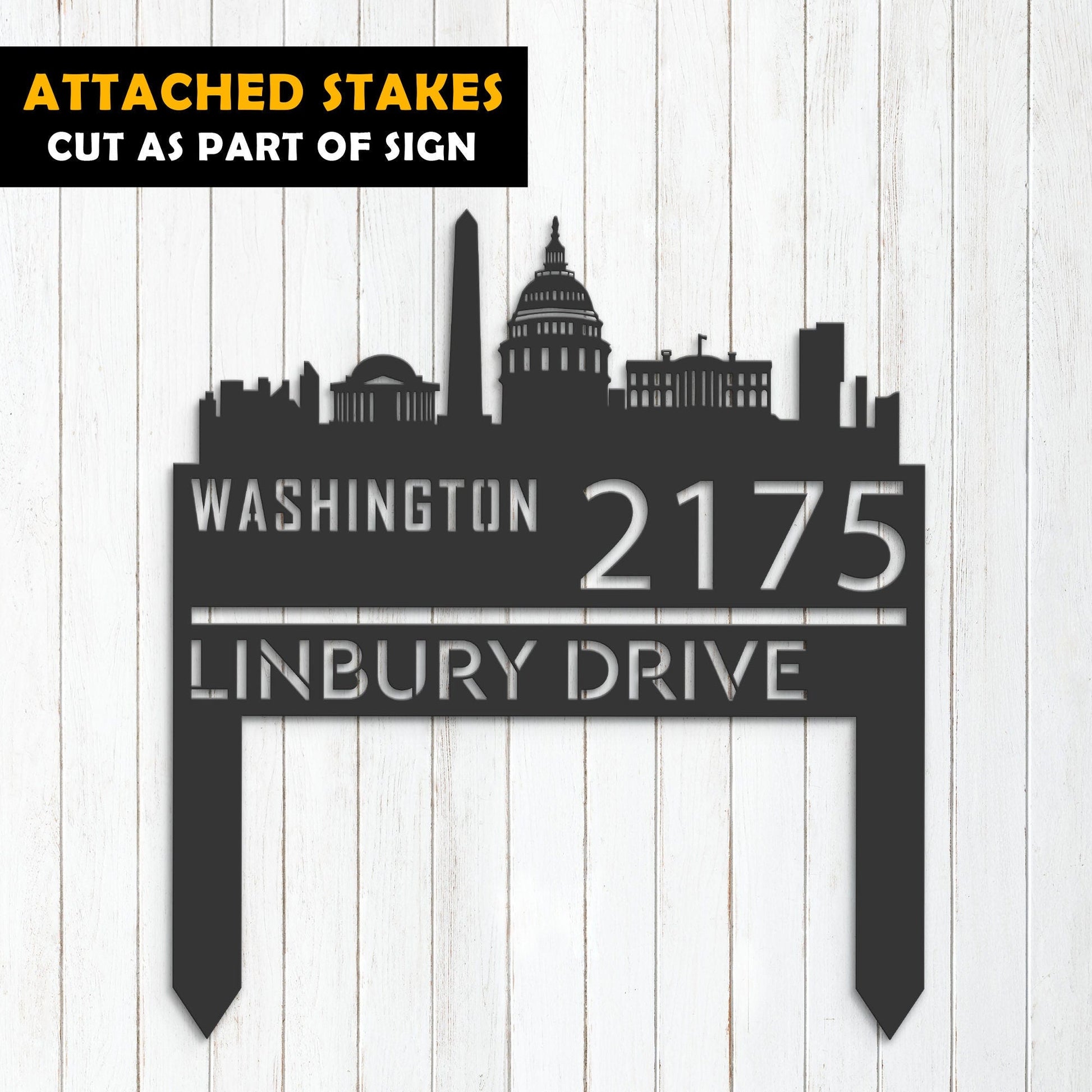 Personalized Washington city skyline Metal Address Sign Hanging Address Plaque house number Yard Outdoor Sign Garden Stake