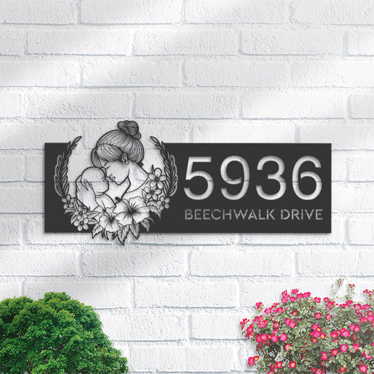 Personalized Floral Mom And Baby Metal Address Sign House number Hanging Address Plaque Yard Sign Outdoor Sign Garden Stake