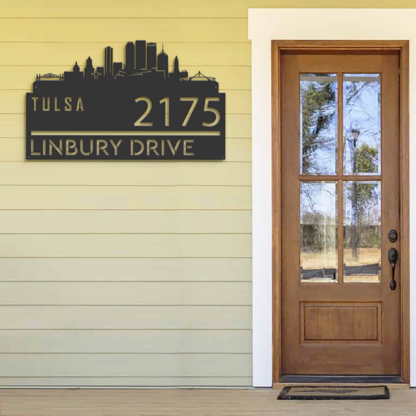 Personalized Tulsa city skyline Metal Address Sign Hanging Address Plaque house number Yard Outdoor Sign Garden Stake