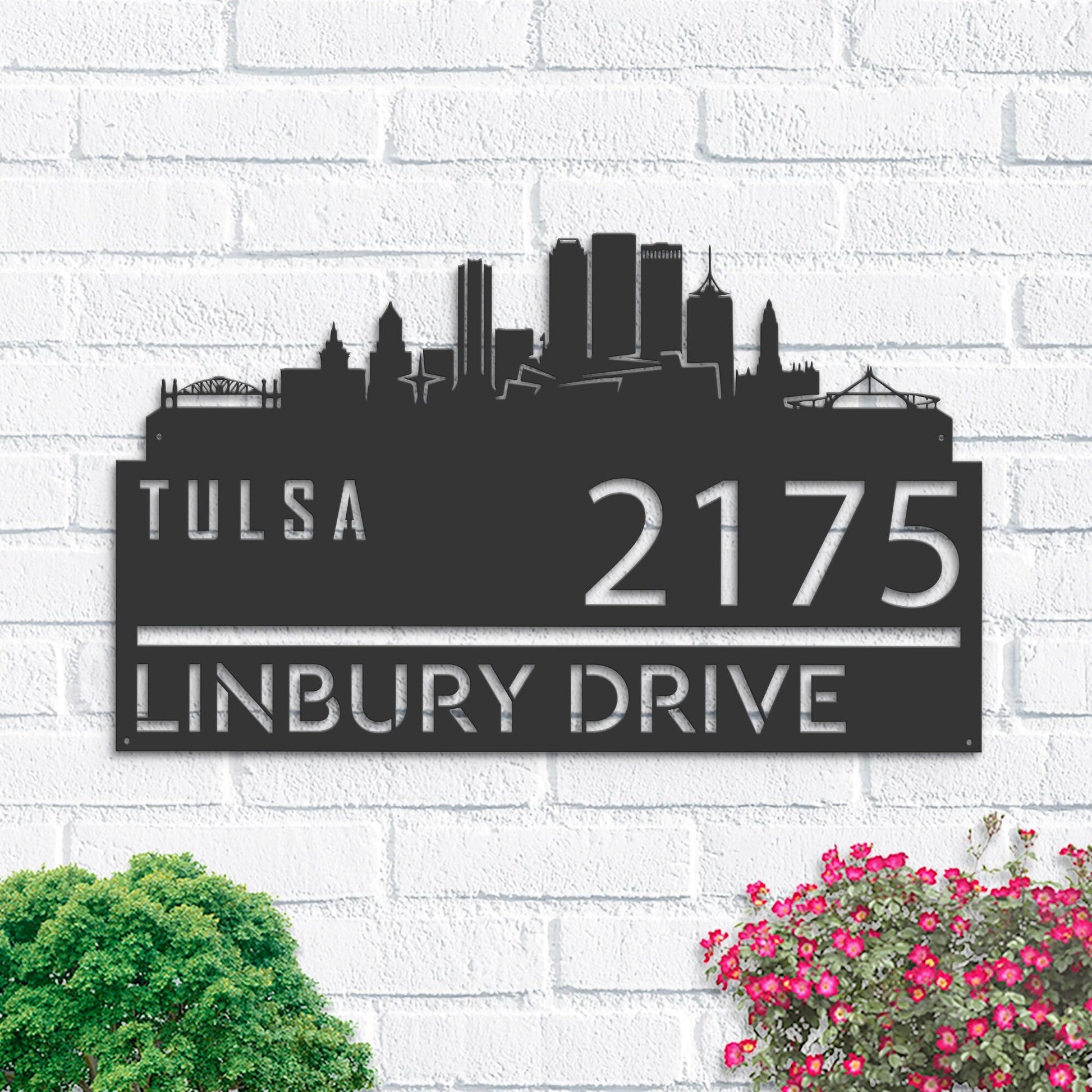 Personalized Tulsa city skyline Metal Address Sign Hanging Address Plaque house number Yard Outdoor Sign Garden Stake