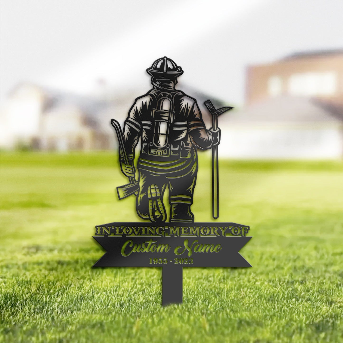 Personalized Fire Fighter fireman Memorial Stake, Metal Stake, Sympathy Sign, Grave Marker, Remembrance Stake