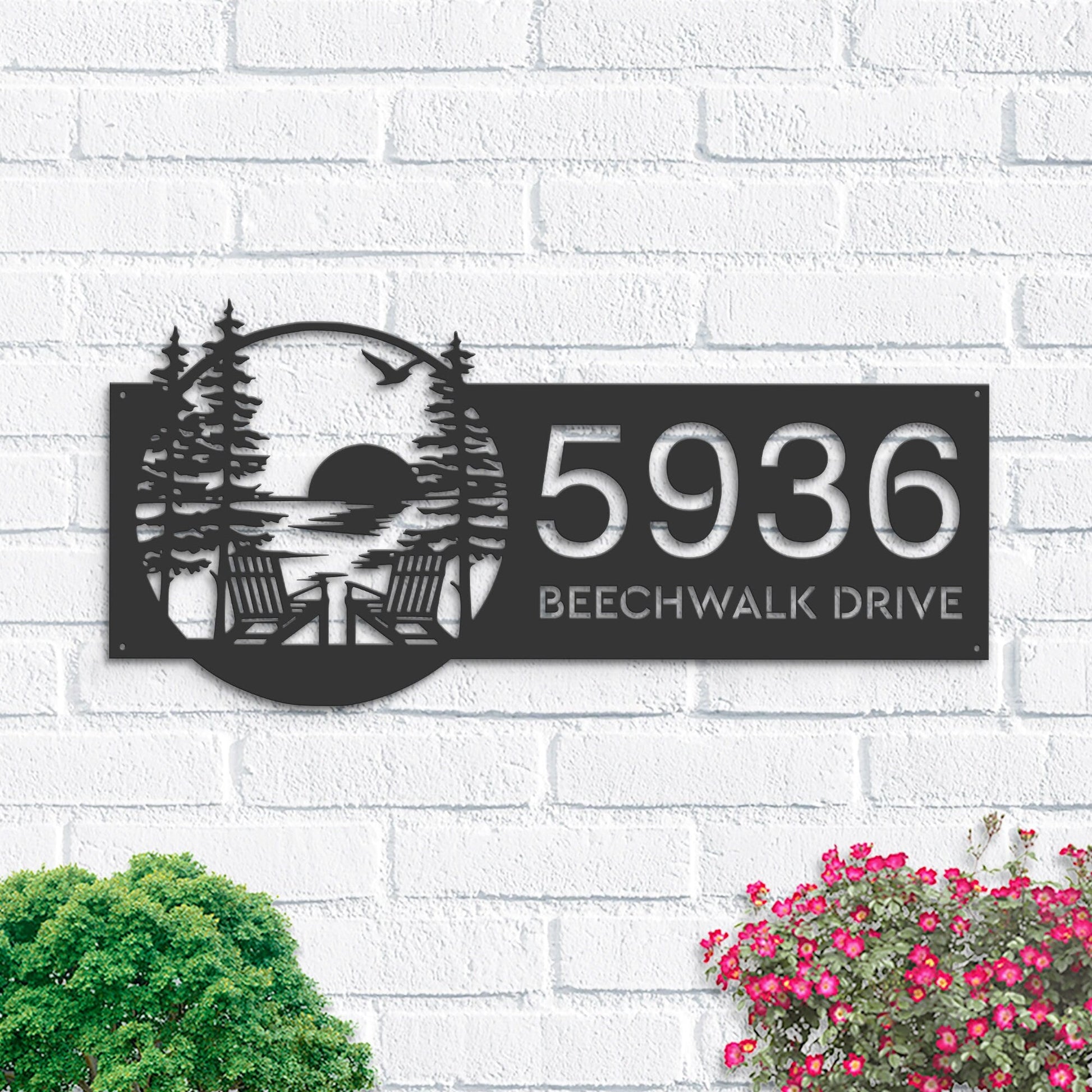 Personalized Sunset Scene Metal Address Sign House number Hanging Address Plaque Yard Sign, Outdoor Sign Garden Stake