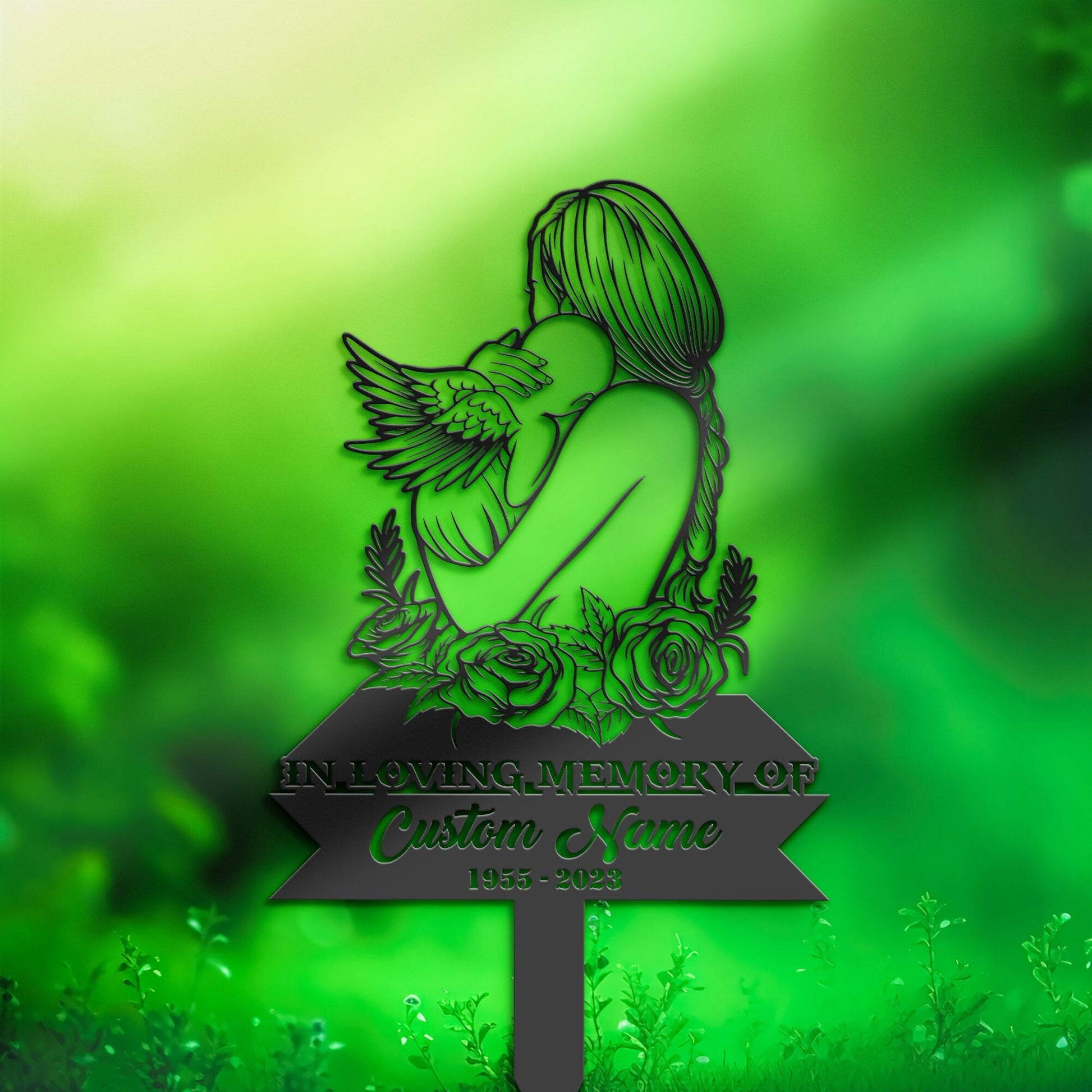 Personalized Floral Mom And Baby Memorial Stake, Metal Stake, Sympathy Sign, Grave Marker, Remembrance Stake