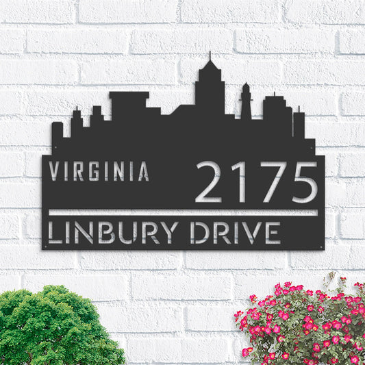 Personalized Virginia city skyline Metal Address Sign Hanging Address Plaque house number Yard Outdoor Sign Garden Stake