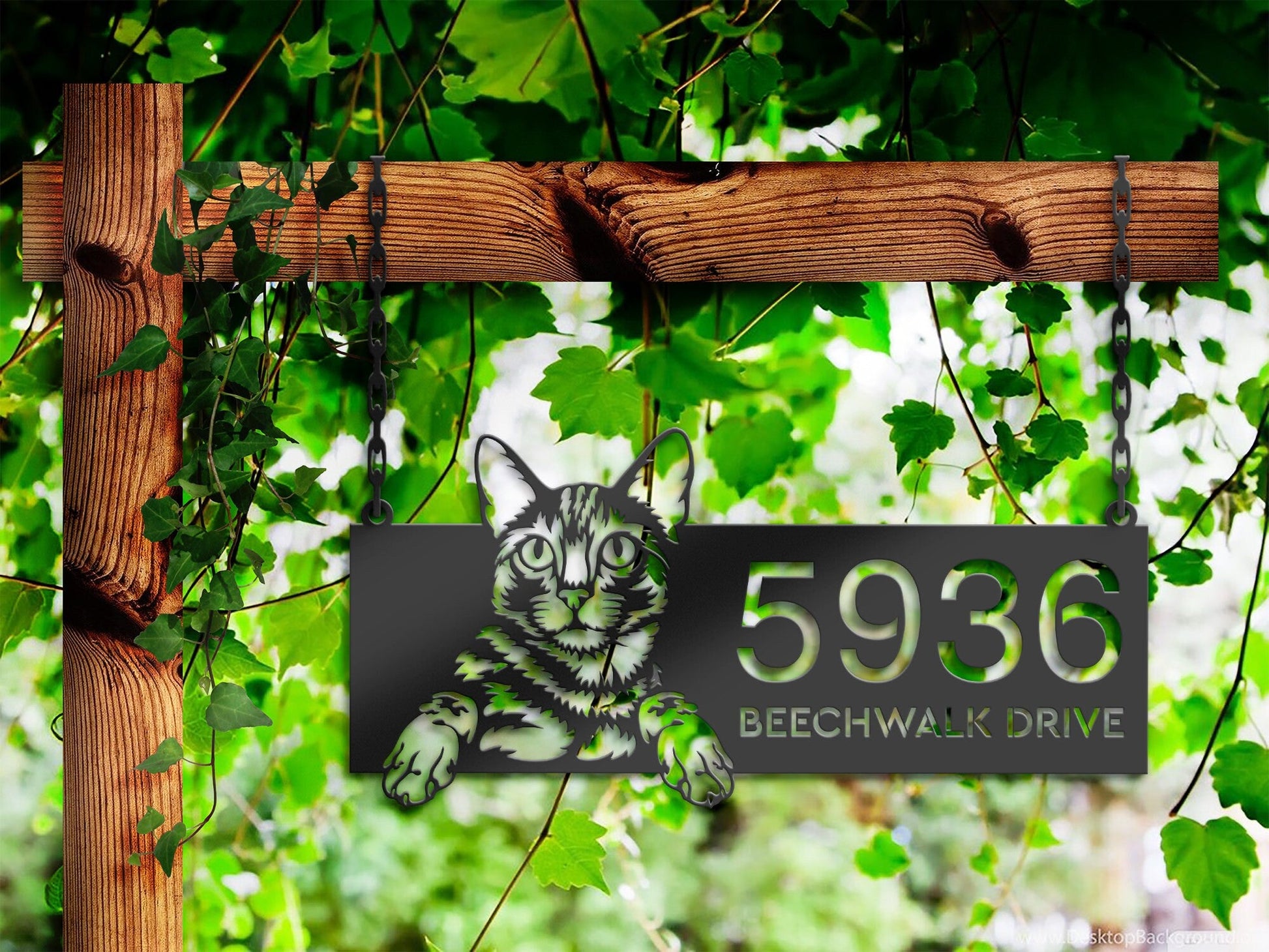 Personalized Bengal Cute peeking cat kitten Metal Address Sign House number Hanging Address Plaque Yard Sign Outdoor Sign Garden Stake