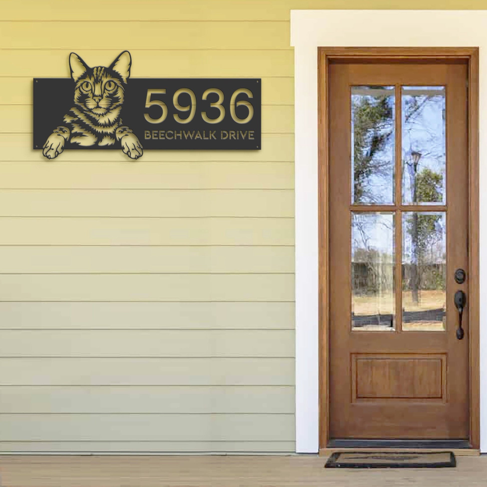 Personalized Bengal Cute peeking cat kitten Metal Address Sign House number Hanging Address Plaque Yard Sign Outdoor Sign Garden Stake