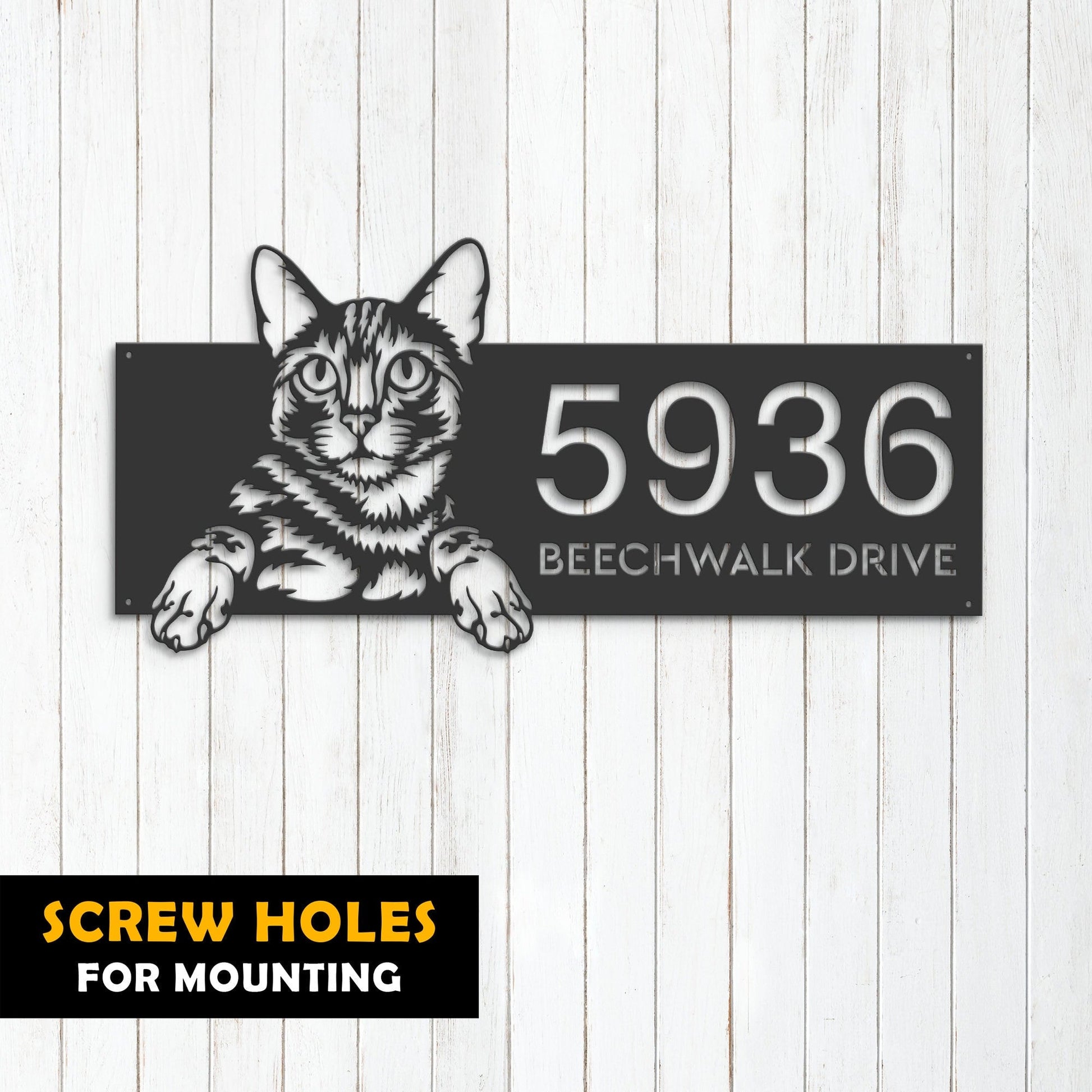 Personalized Bengal Cute peeking cat kitten Metal Address Sign House number Hanging Address Plaque Yard Sign Outdoor Sign Garden Stake