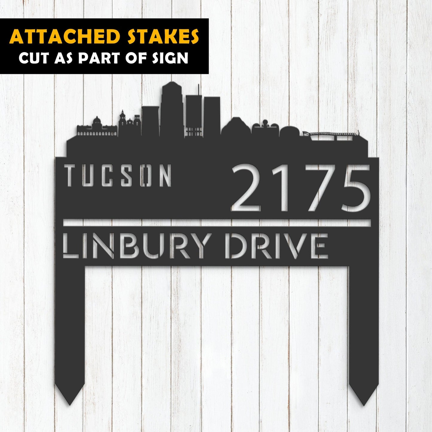 Personalized Tucson city skyline Metal Address Sign Hanging Address Plaque house number Yard Outdoor Sign Garden Stake