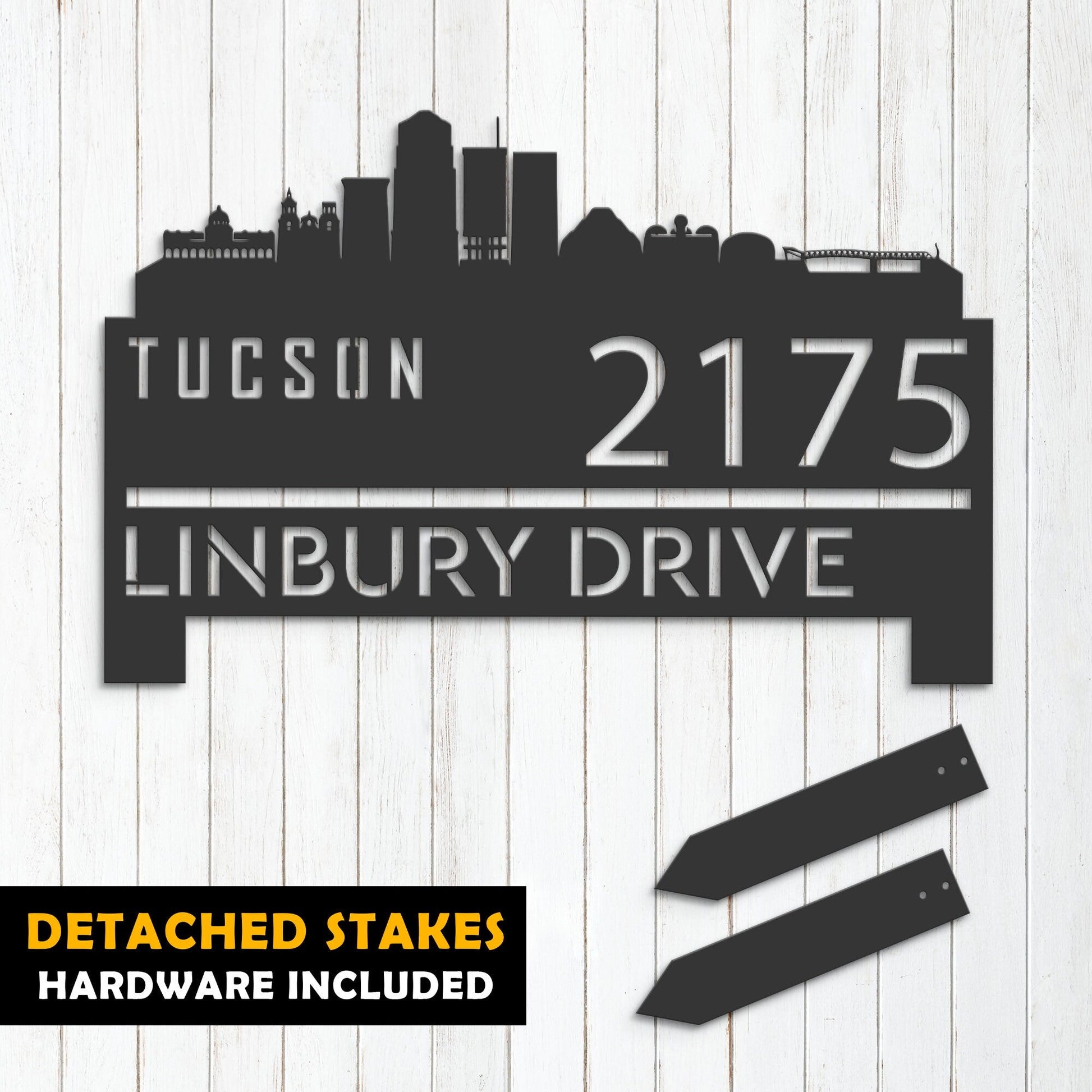 Personalized Tucson city skyline Metal Address Sign Hanging Address Plaque house number Yard Outdoor Sign Garden Stake