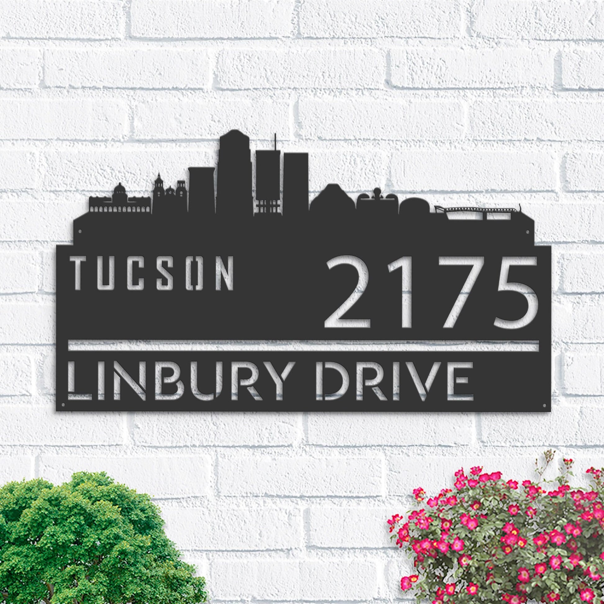 Personalized Tucson city skyline Metal Address Sign Hanging Address Plaque house number Yard Outdoor Sign Garden Stake