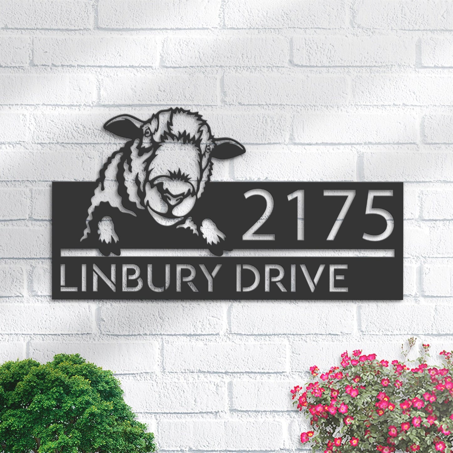 Personalized Peeking Sheep farm animal ranch Metal Address Sign House number Hanging Address Plaque Yard Sign, Outdoor Sign Garden Stake