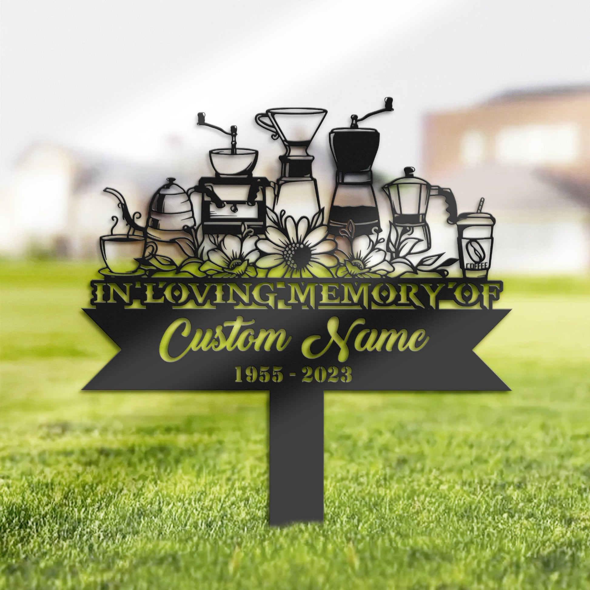 Personalized Coffee maker Memorial Stake, Metal Stake, Sympathy Sign, Grave Marker, Remembrance Stake