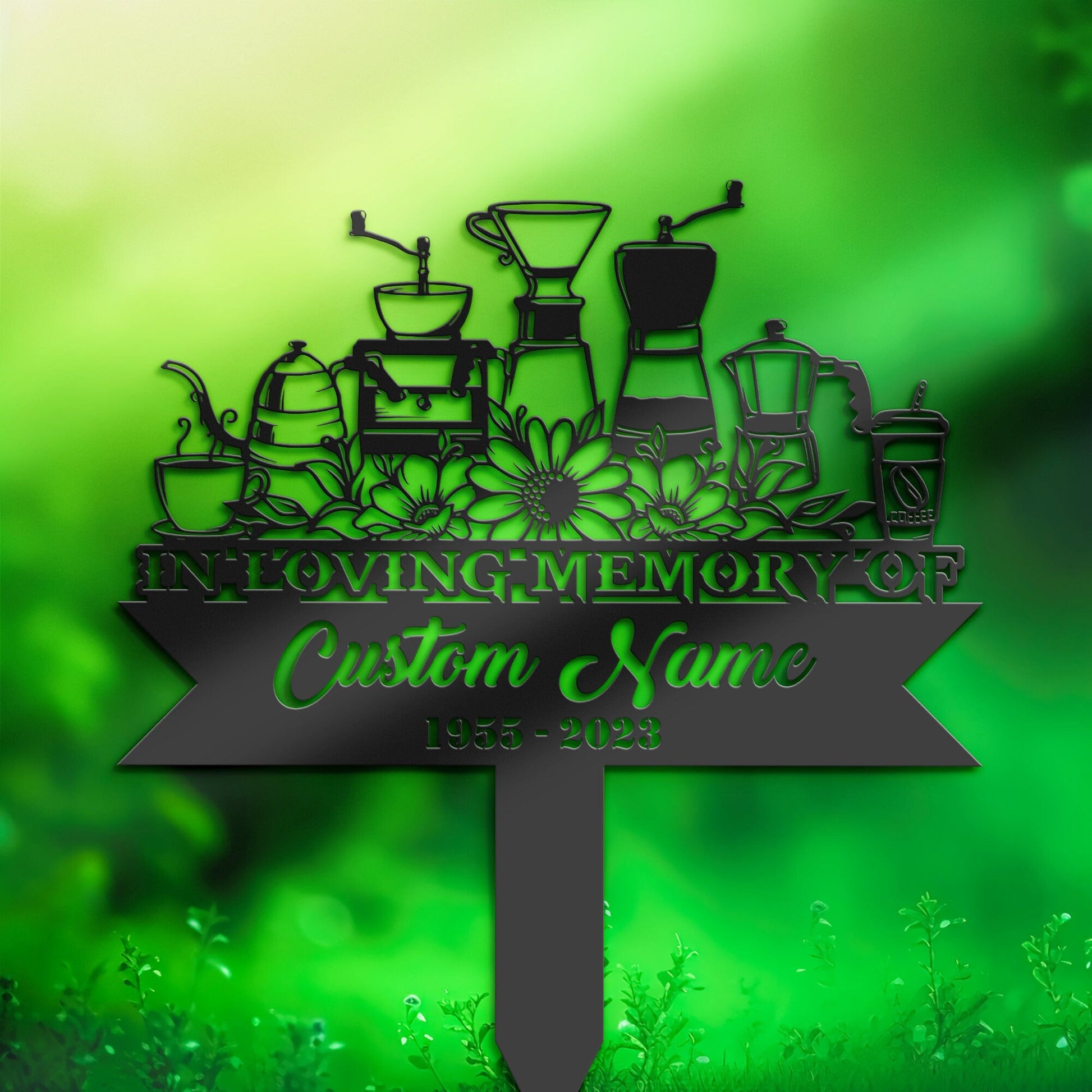 Personalized Coffee maker Memorial Stake, Metal Stake, Sympathy Sign, Grave Marker, Remembrance Stake