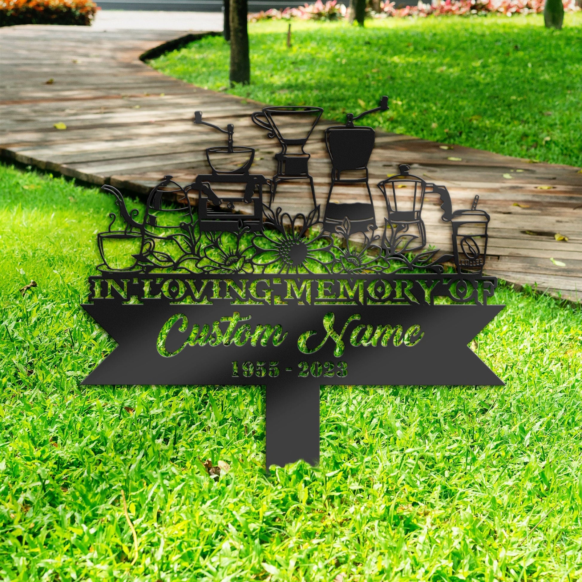 Personalized Coffee maker Memorial Stake, Metal Stake, Sympathy Sign, Grave Marker, Remembrance Stake