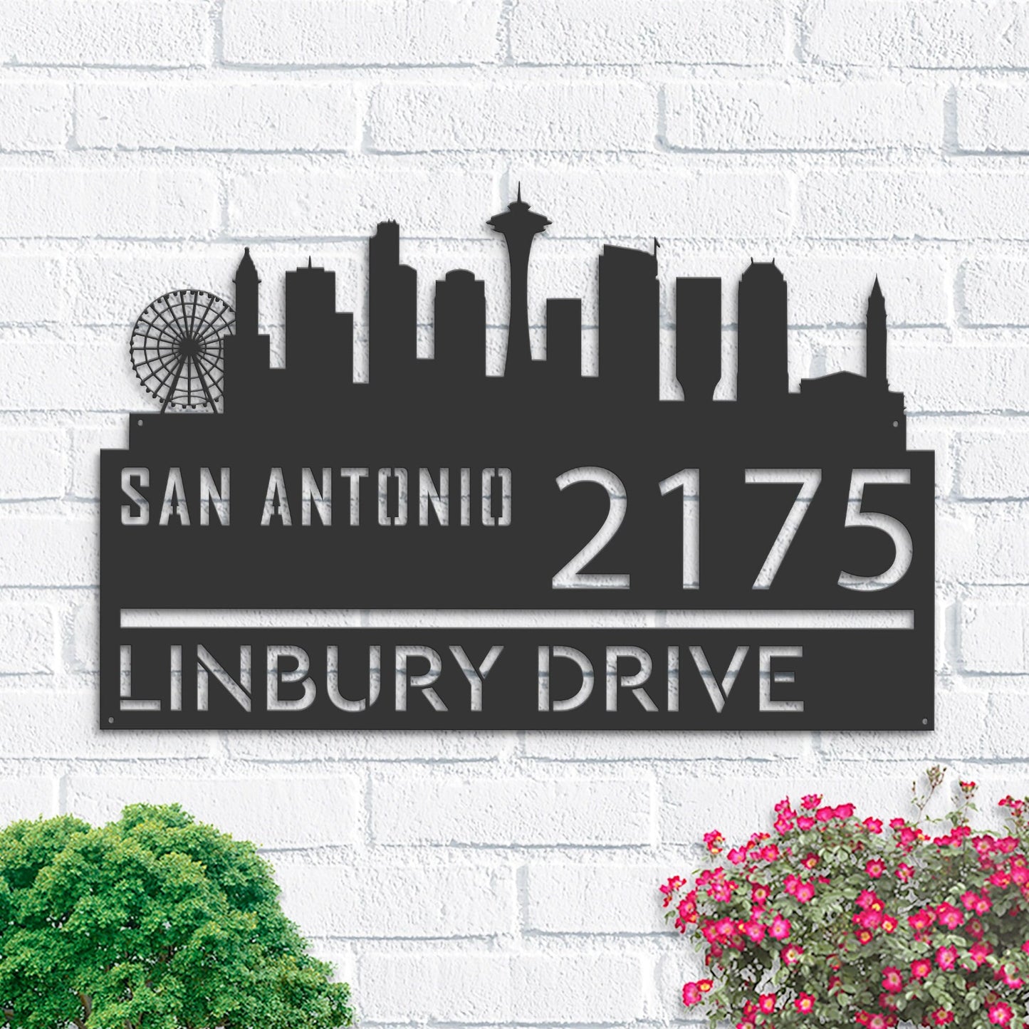 Personalized San Antonio city skyline Metal Address Sign Hanging Address Plaque house number Yard Outdoor Sign