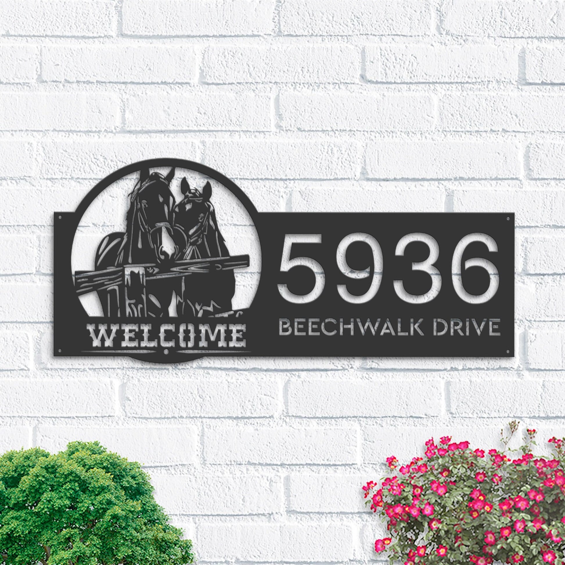 Personalized Horses farmhouse ranch animal welcome Metal Address Sign House Number, Hanging Address Plaque | Yard Sign, Outdoor Sign|