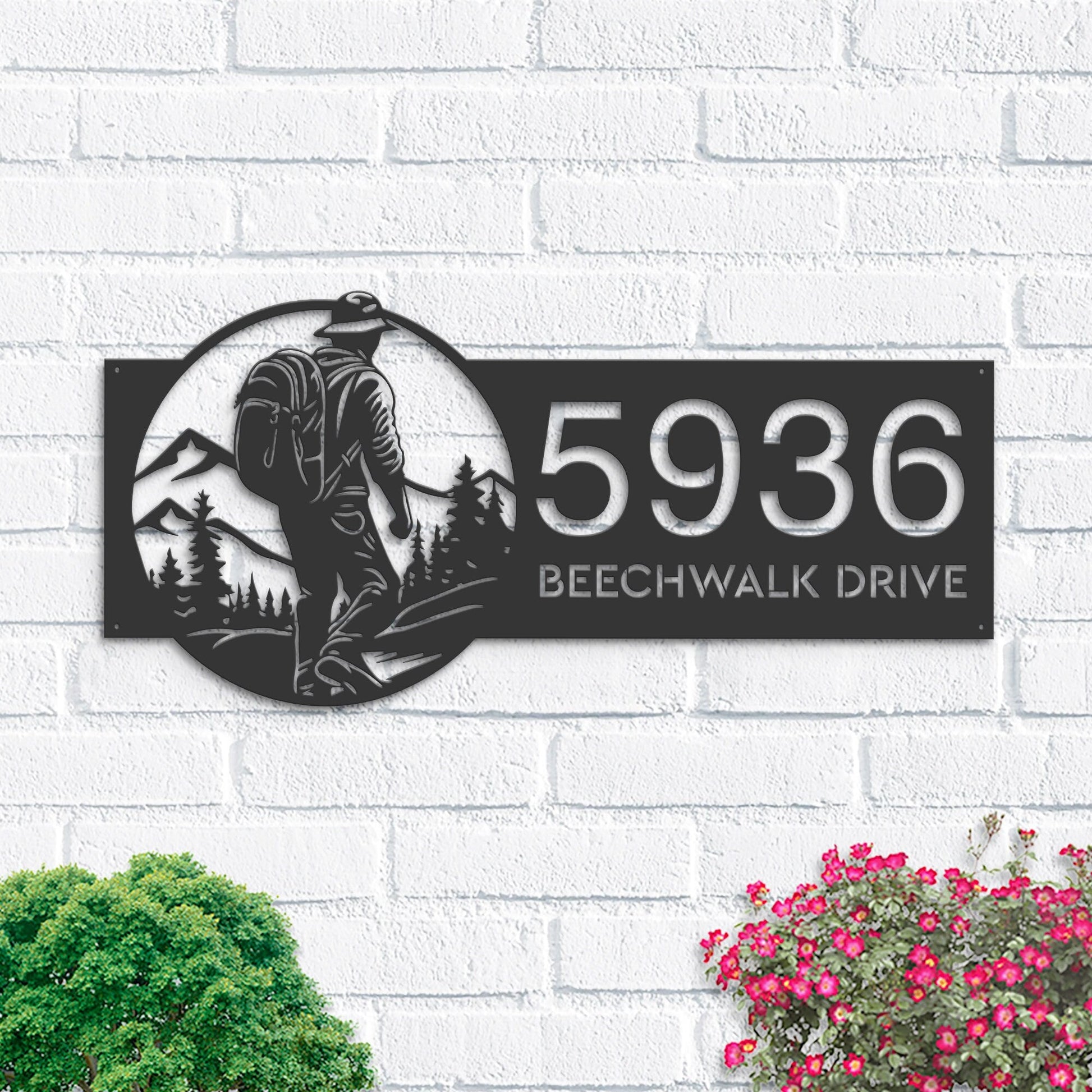 Personalized Hiking Camping mountain climbing Metal Address Sign House number Hanging Address Plaque Yard Sign Outdoor Sign Garden Stake