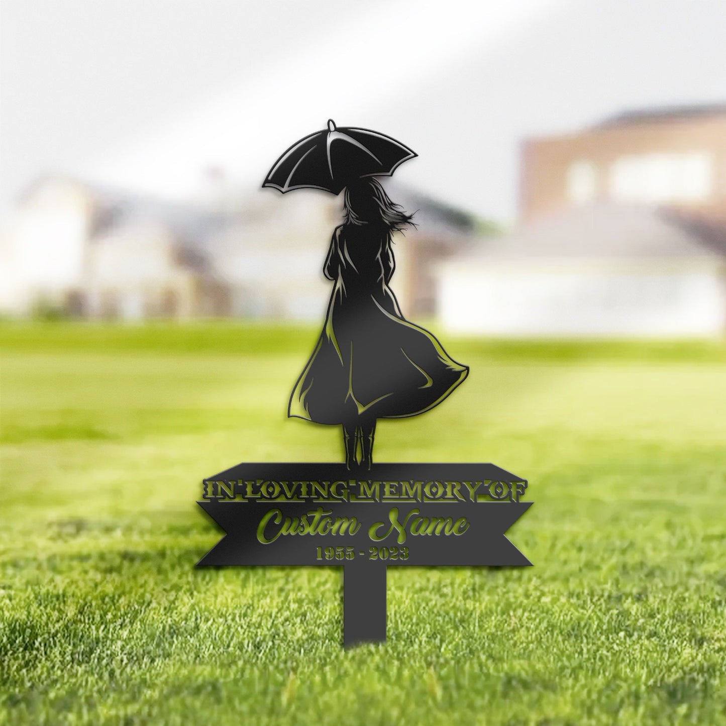 Personalized Girl under umbrella Memorial Stake, Metal Stake, Sympathy Sign, Grave Marker, Remembrance Stake