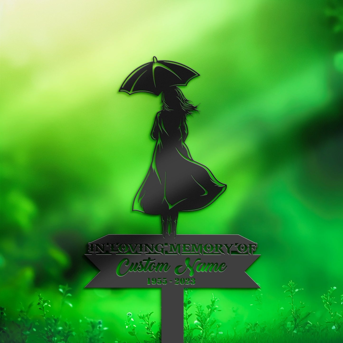 Personalized Girl under umbrella Memorial Stake, Metal Stake, Sympathy Sign, Grave Marker, Remembrance Stake