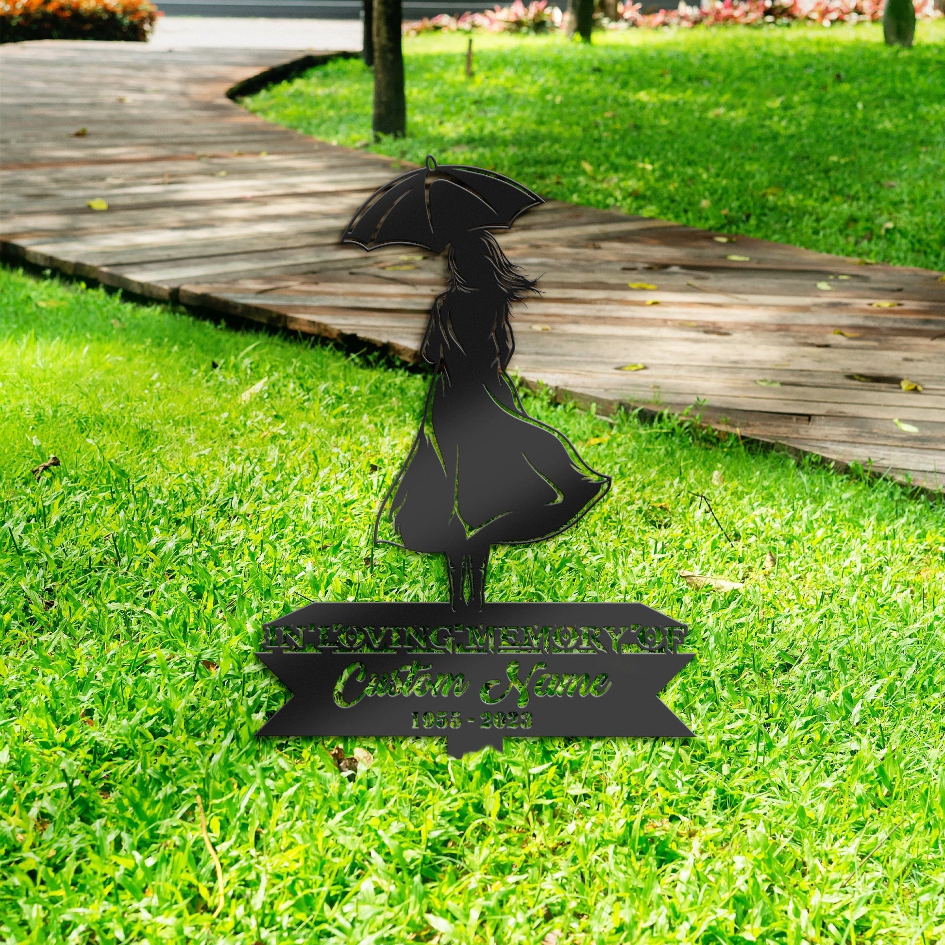 Personalized Girl under umbrella Memorial Stake, Metal Stake, Sympathy Sign, Grave Marker, Remembrance Stake