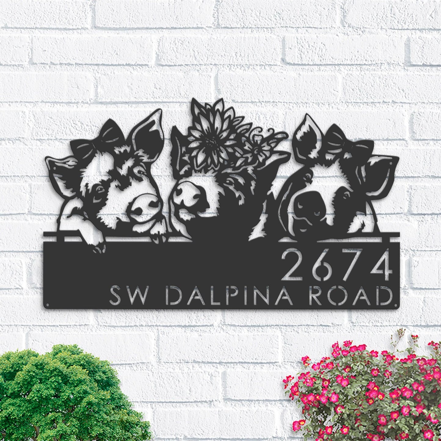 Personalized Pigs farmhouse farm animal ranch Metal Address Sign | Hanging Address Plaque | Yard Sign, Outdoor Sign | Garden Stake