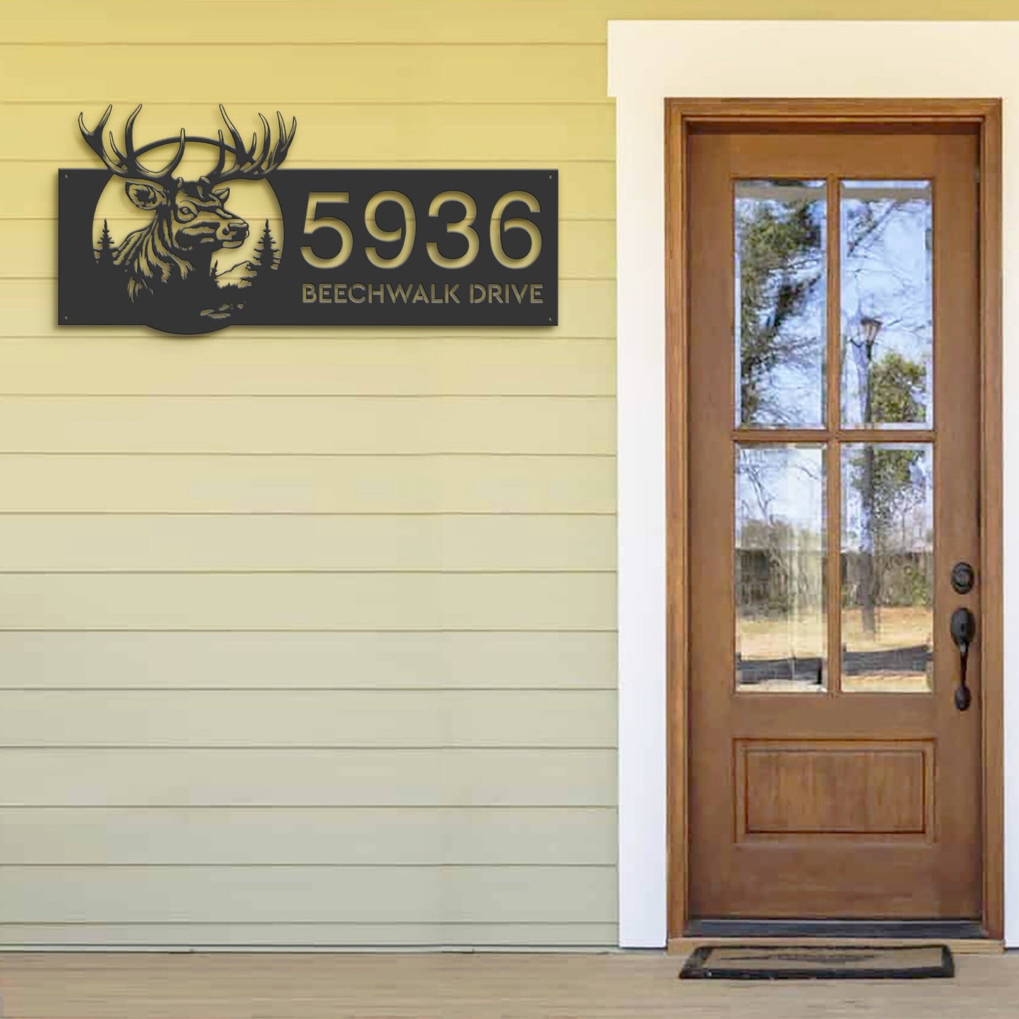 Personalized Deer elk forest wildlife Metal Address Sign Custom House Number, Hanging Address Plaque Yard Sign, Outdoor Sign Garden Stake