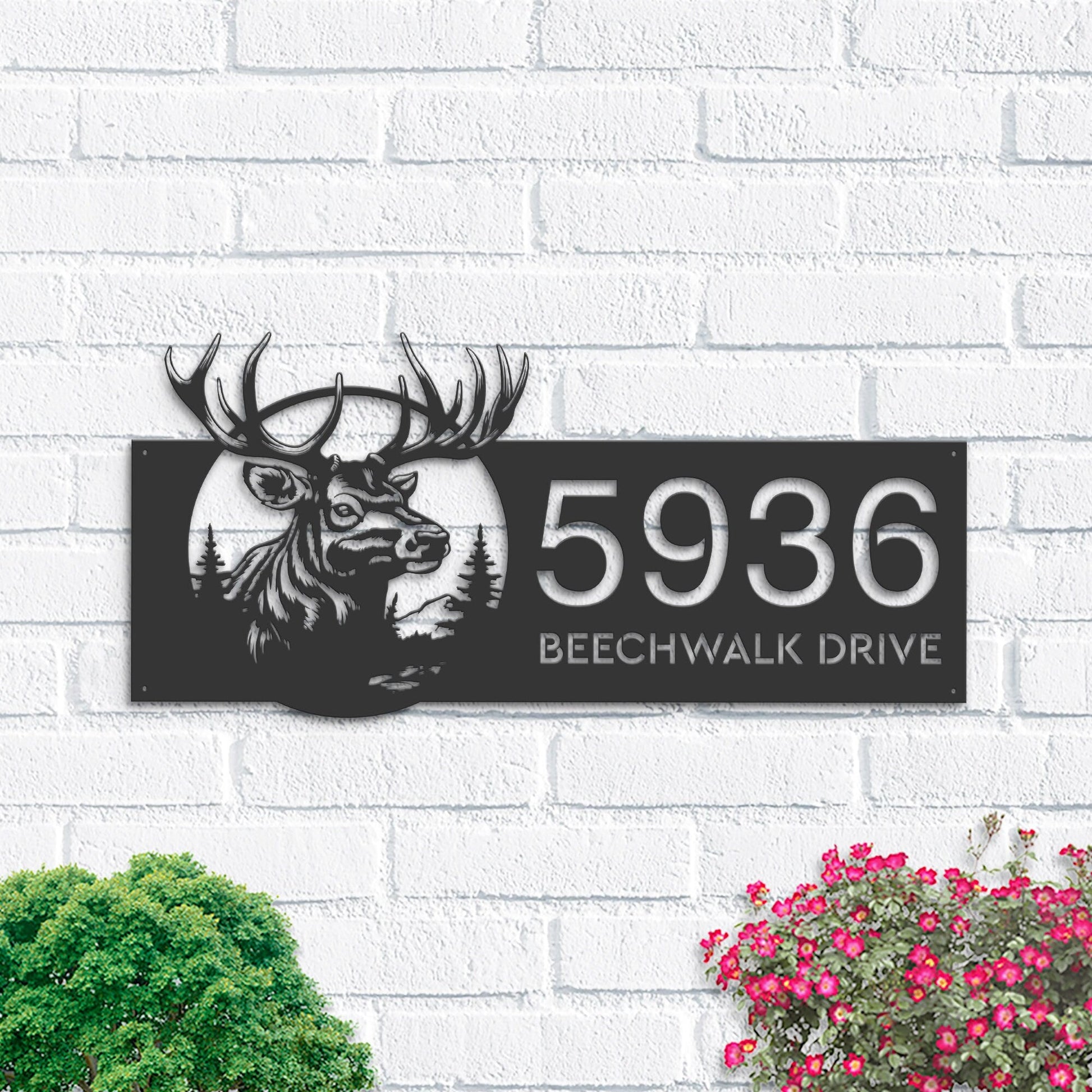 Personalized Deer elk forest wildlife Metal Address Sign Custom House Number, Hanging Address Plaque Yard Sign, Outdoor Sign Garden Stake