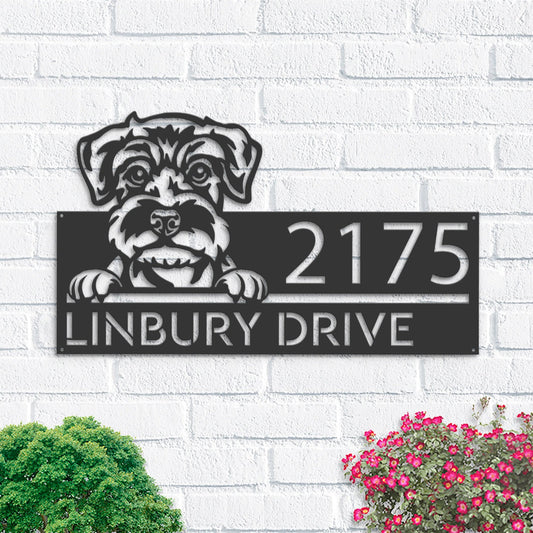 Personalized Schnauzer Dog, Cute puppy Metal Address Sign House number Hanging Address Plaque Yard Sign Outdoor decor Garden Stake