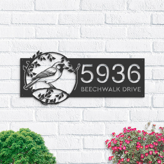 Personalized Finches bird on tree branch Metal Address Sign Custom Hanging Address Plaque House number Yard Sign, Outdoor Sign Garden Stake