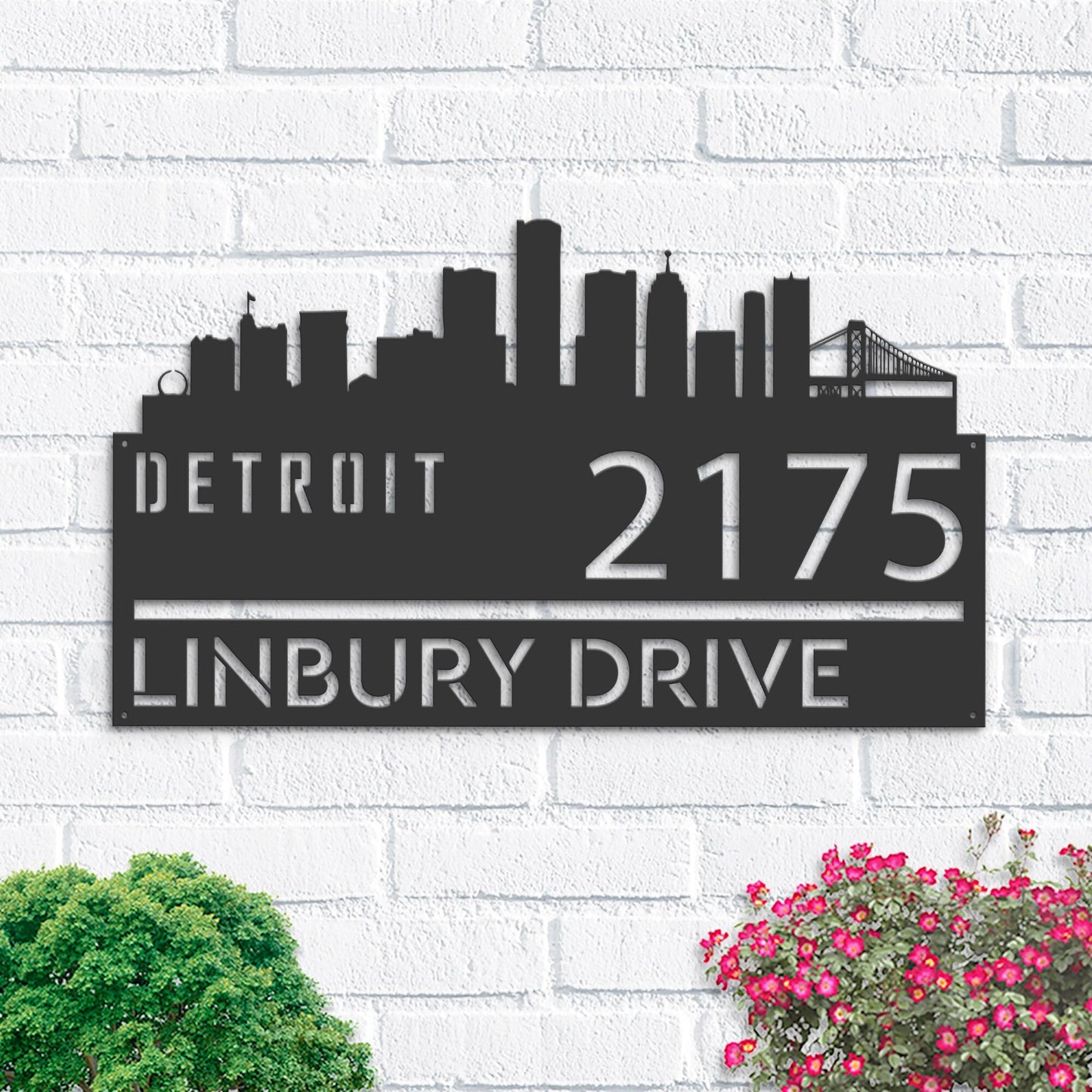 Personalized Detroit city skyline Metal Address Sign Hanging Address Plaque house number Yard Outdoor Sign Garden Stake