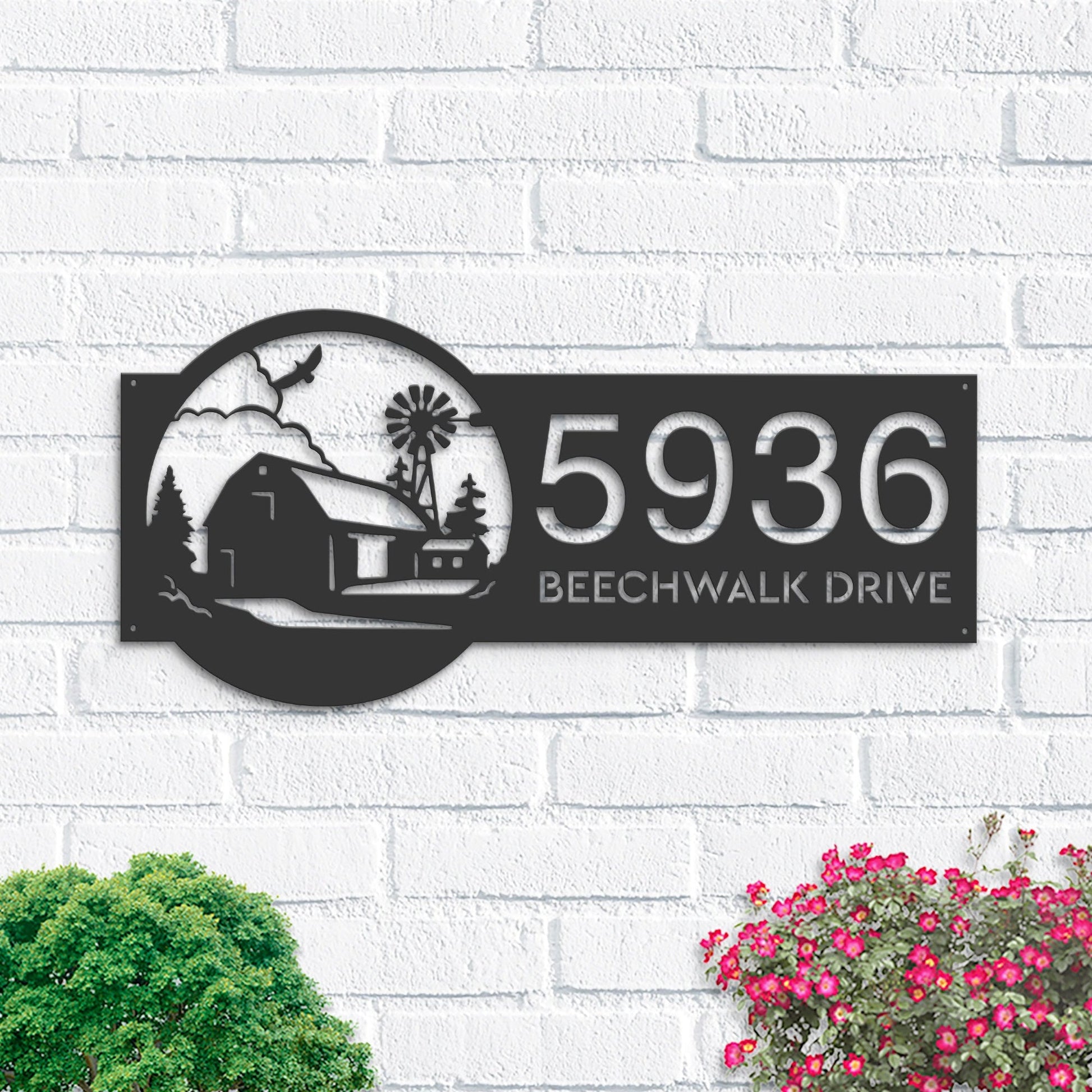 Personalized Farmhouse ranch Metal Address Sign House number Hanging Address Plaque Yard Sign, Outdoor Sign Garden Stake