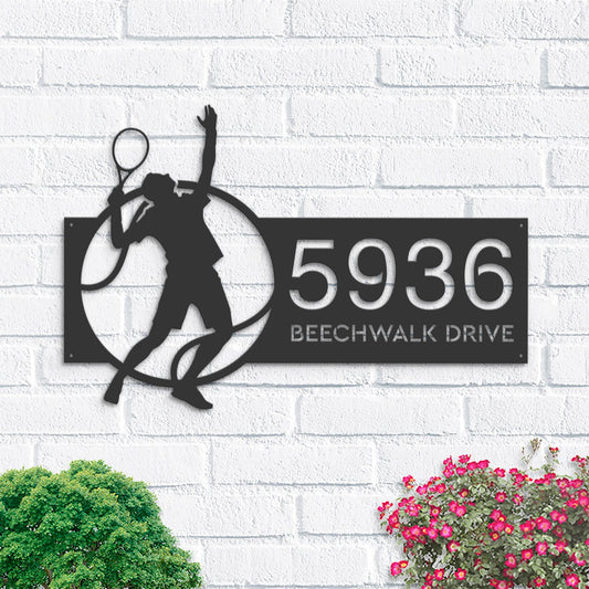 Personalized Tennis player Metal Address Sign House number Hanging Address Plaque Yard Sign Outdoor Sign Garden Stake