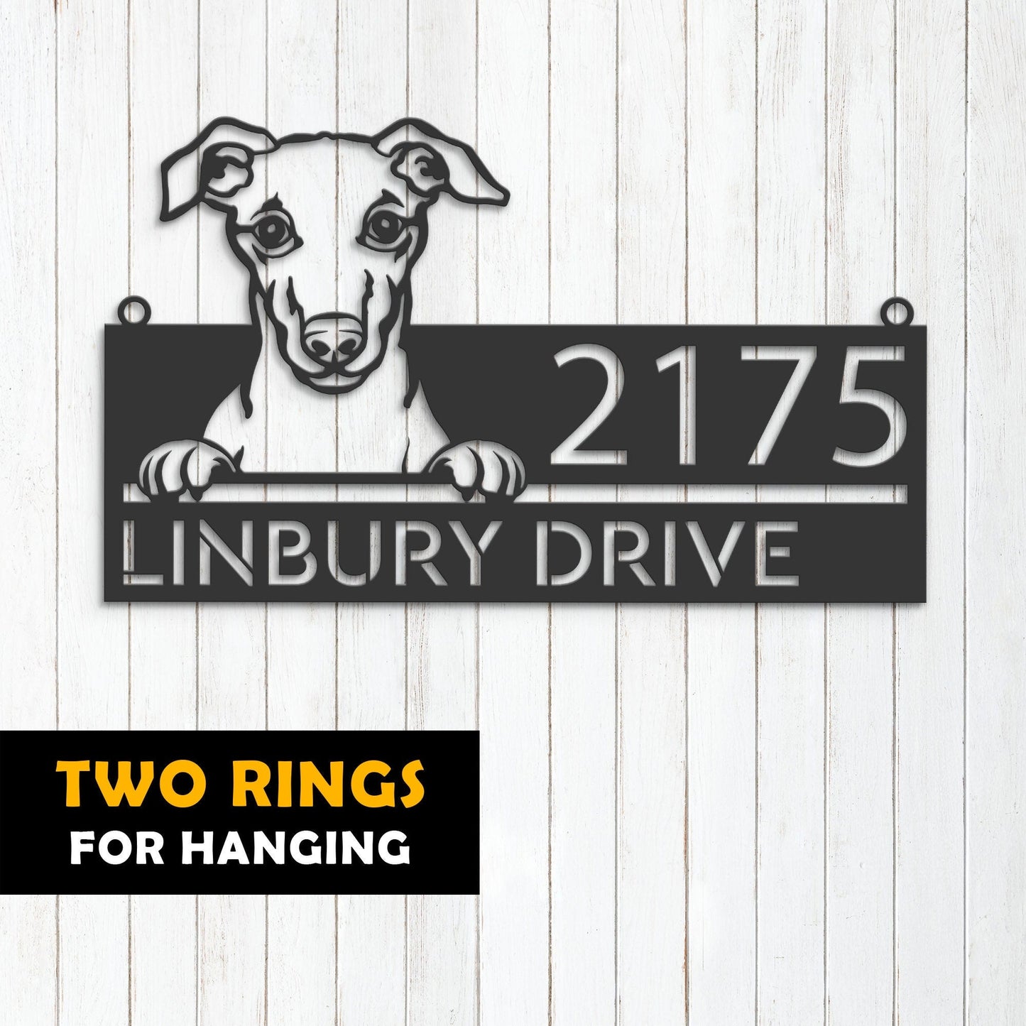 Personalized Whippet Dog, Cute puppy Metal Address Sign House number Hanging Address Plaque Yard Sign Outdoor decor Garden Stake