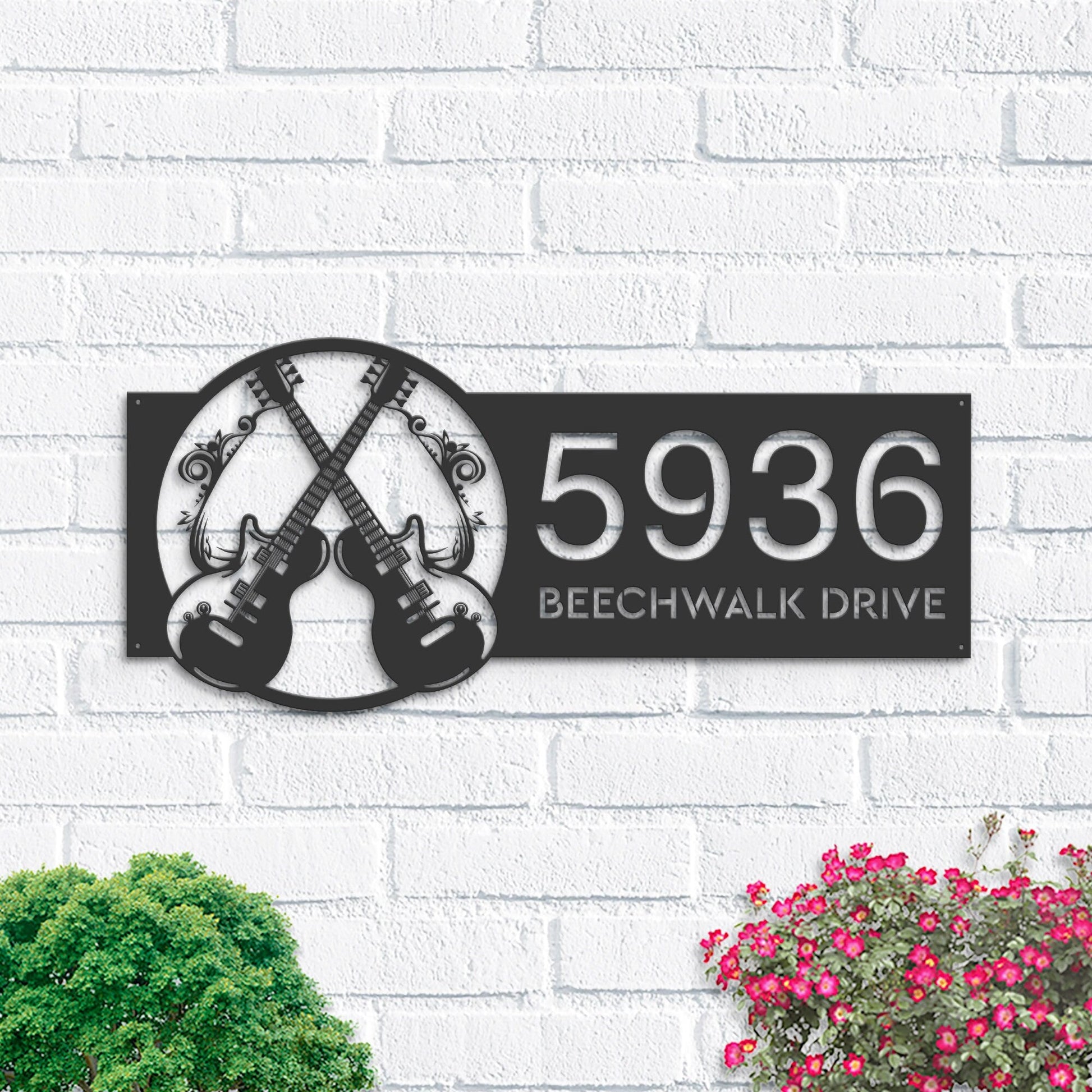 Personalized Electric guitar Guitarist Metal Address Sign Custom House number Hanging Address Plaque Yard Sign, Outdoor Garden Stake