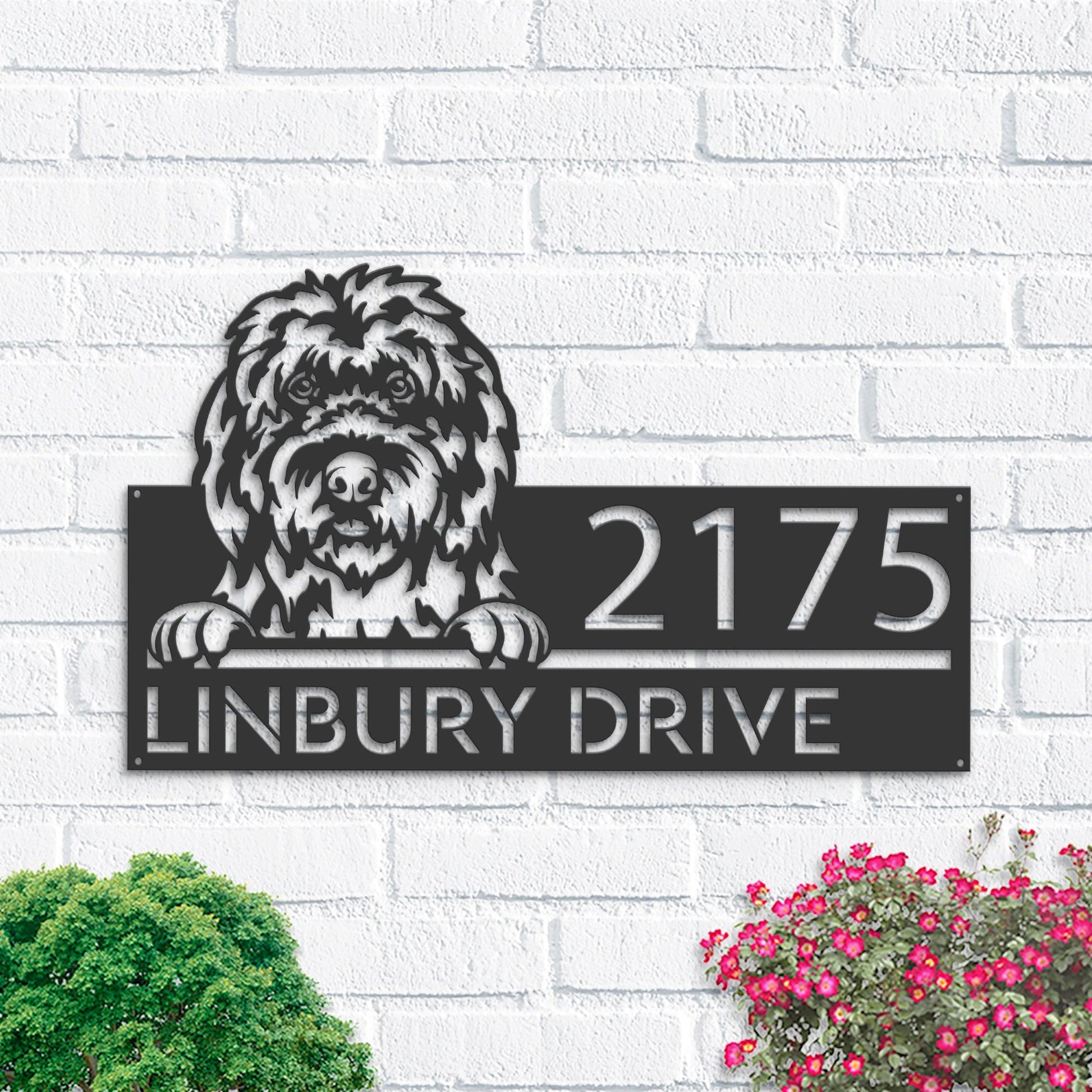 Personalized Old English Sheepdog Cute puppy Metal Address Sign House number Hanging Address Plaque Yard Sign Outdoor decor Garden Stake