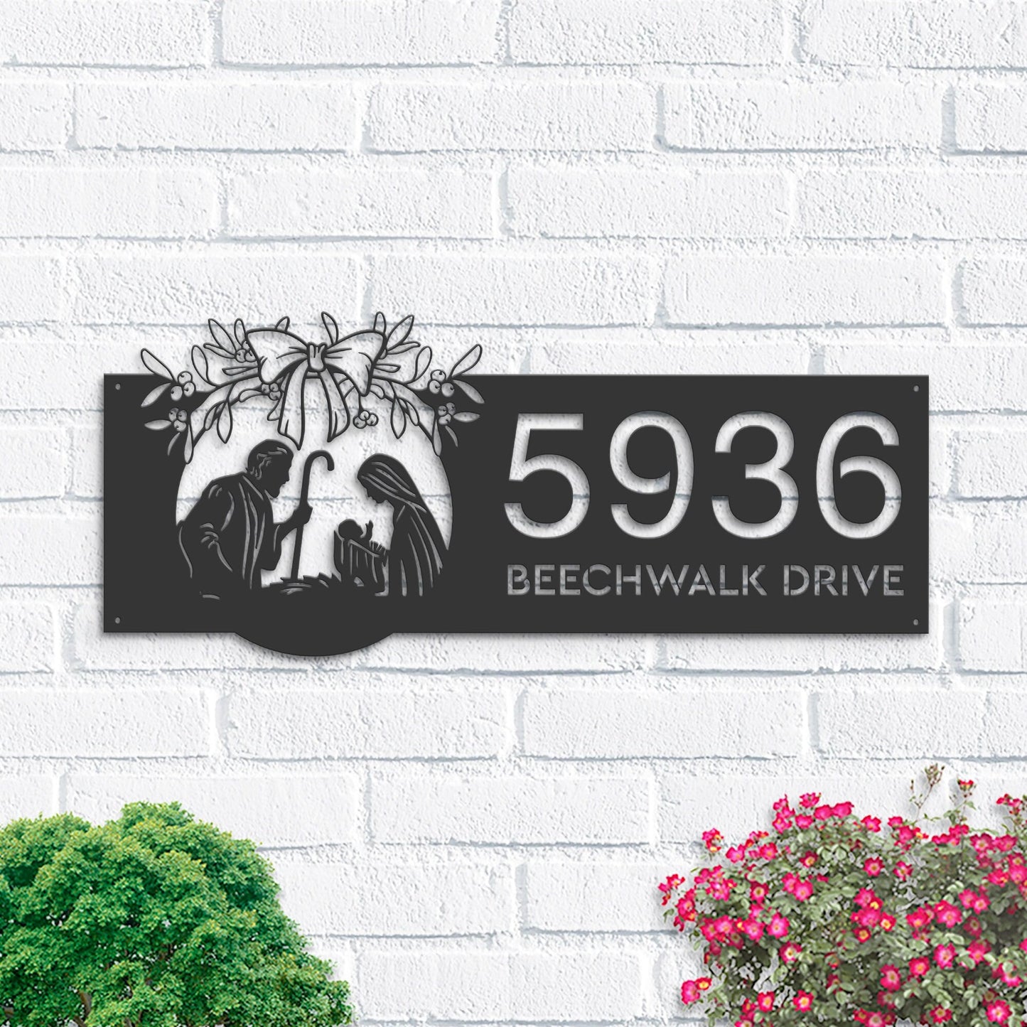 Personalized Nativity Scene Christian Jesus Metal Address Sign House number Hanging Address Plaque Yard Sign, Outdoor Sign Garden Stake